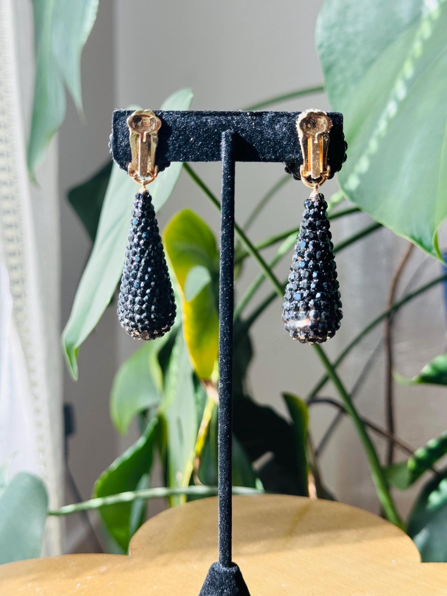Disco Era Richard Kerr Black Crystal Pave Dangling Statement Earrings