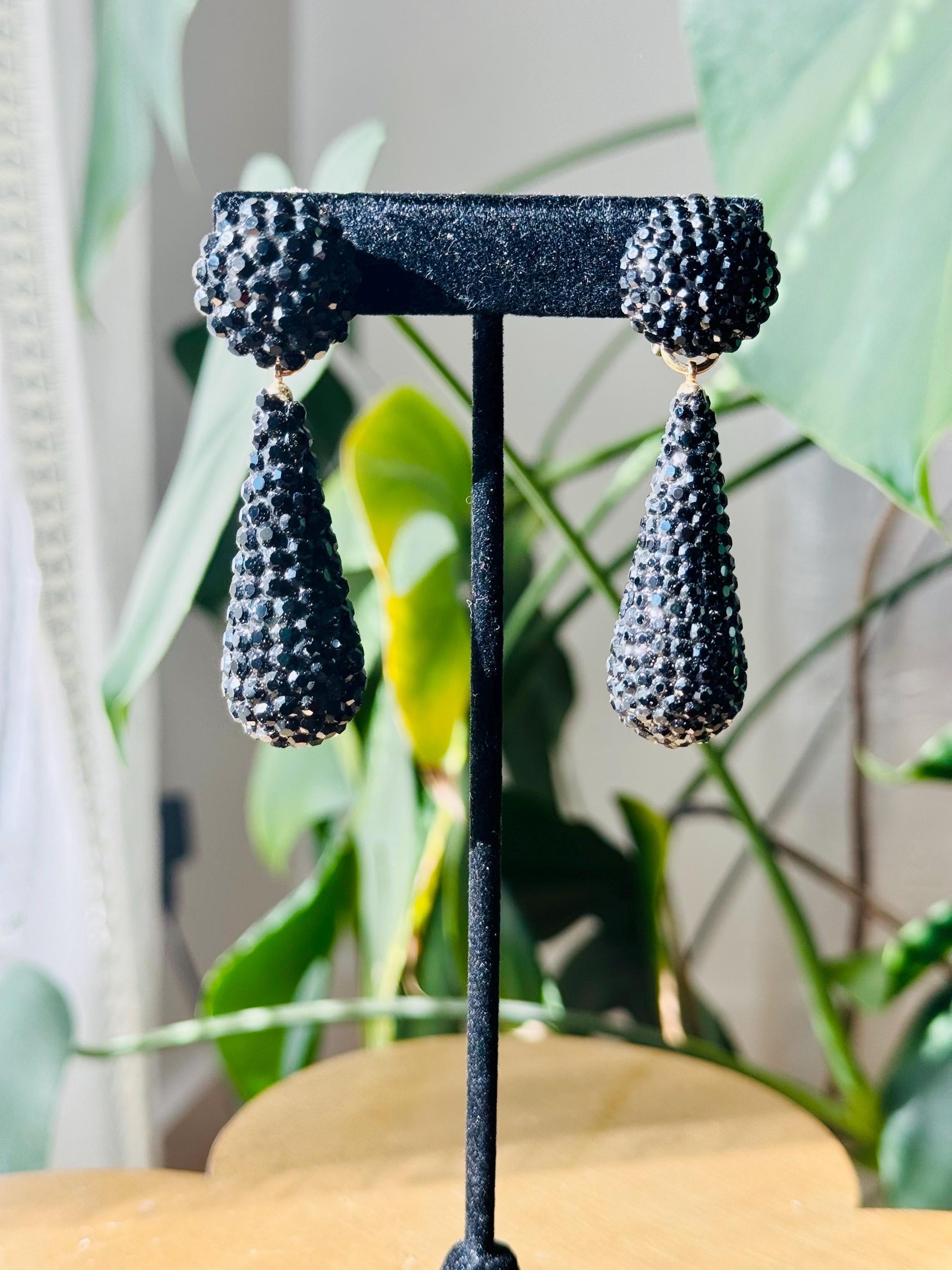 Disco Era Richard Kerr Black Crystal Pave Dangling Statement Earrings