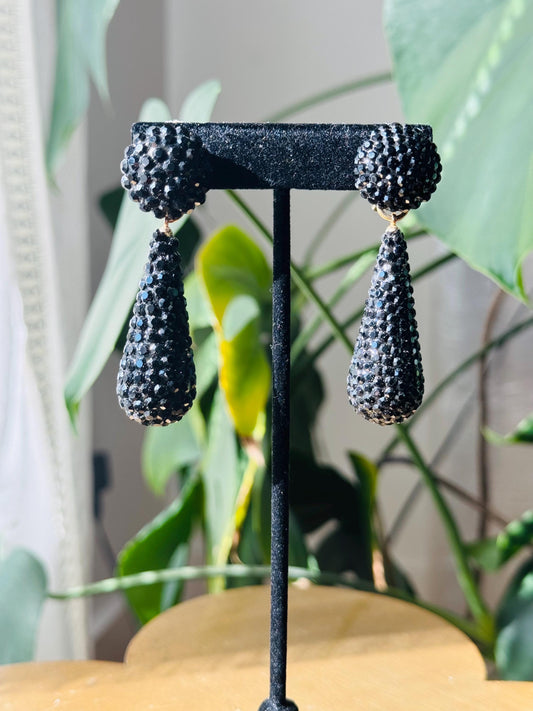Disco Era Richard Kerr Black Crystal Pave Dangling Statement Earrings