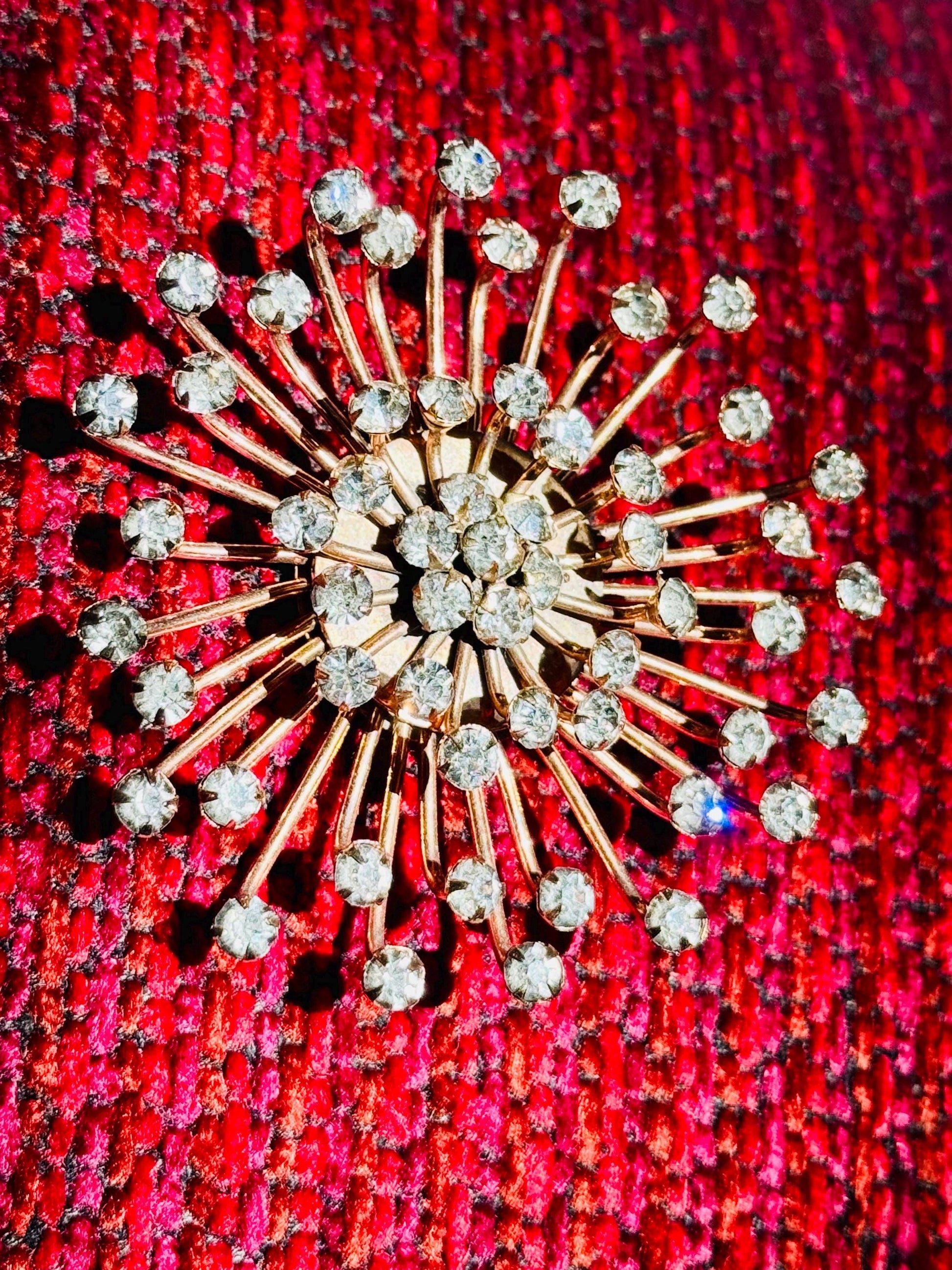 50s Adele Simpson Star Burst 3D Rhinestone Massive Brooch