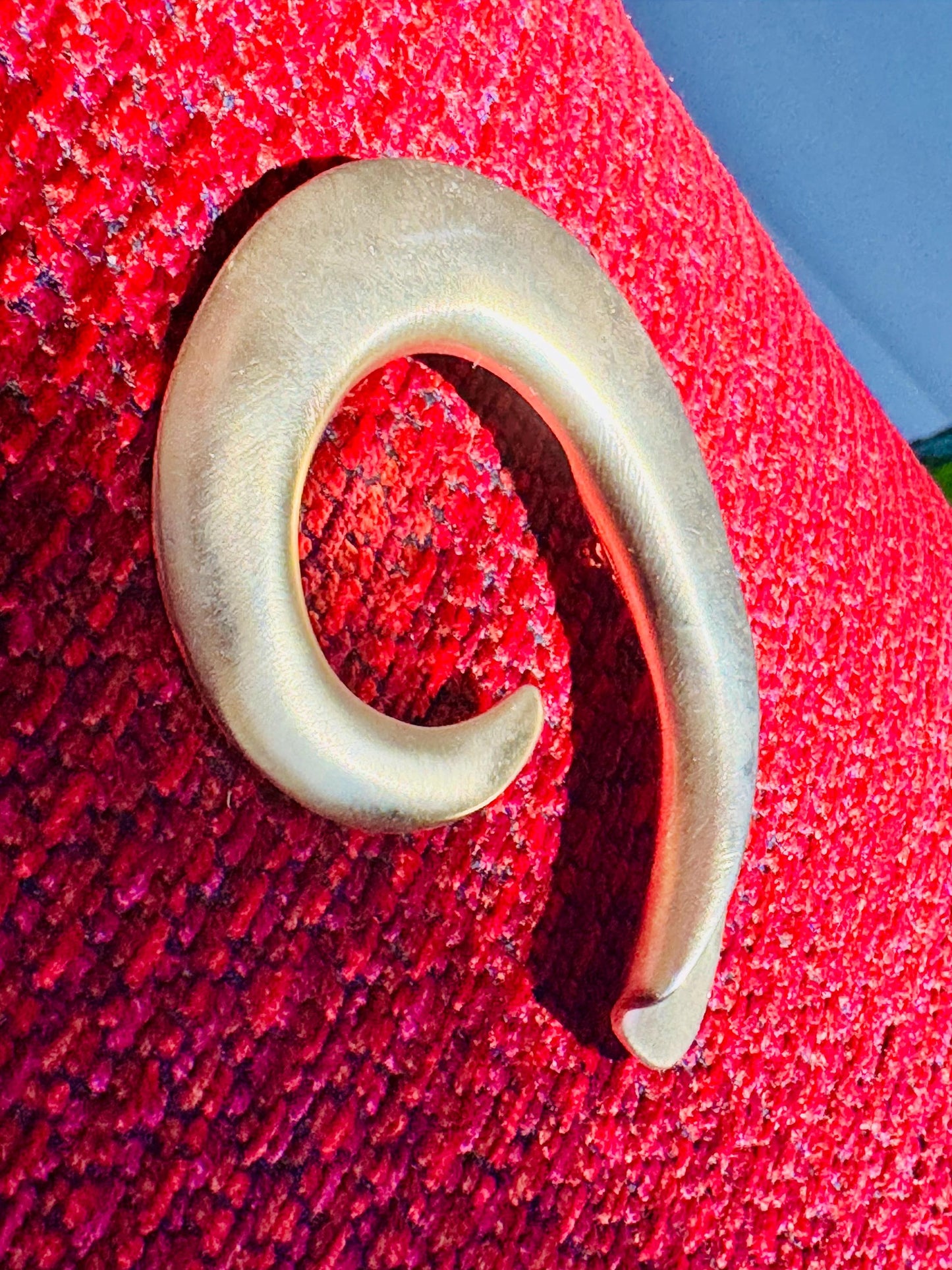 80s Massive Gold Plated Sculptural Brooch Signed