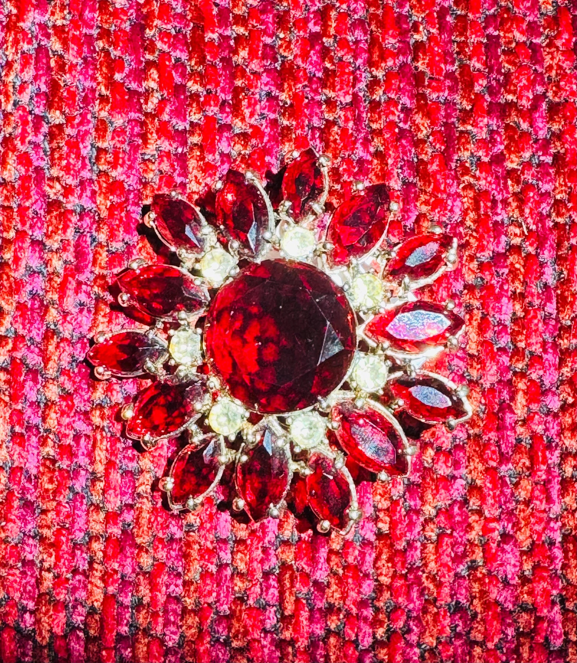 Vintage MONET Red faceted Glass Regal Brooch