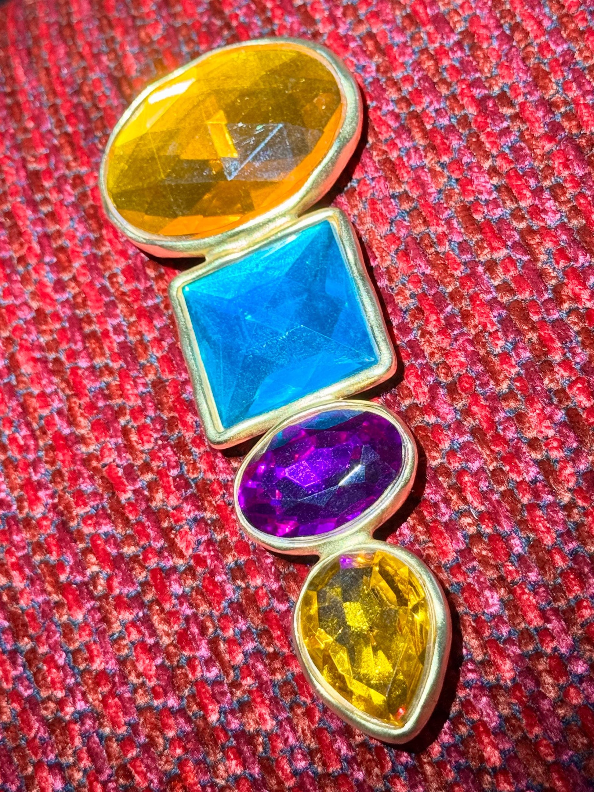 BEN AMUN Signed Massive Gold Plated Multi Color Brooch