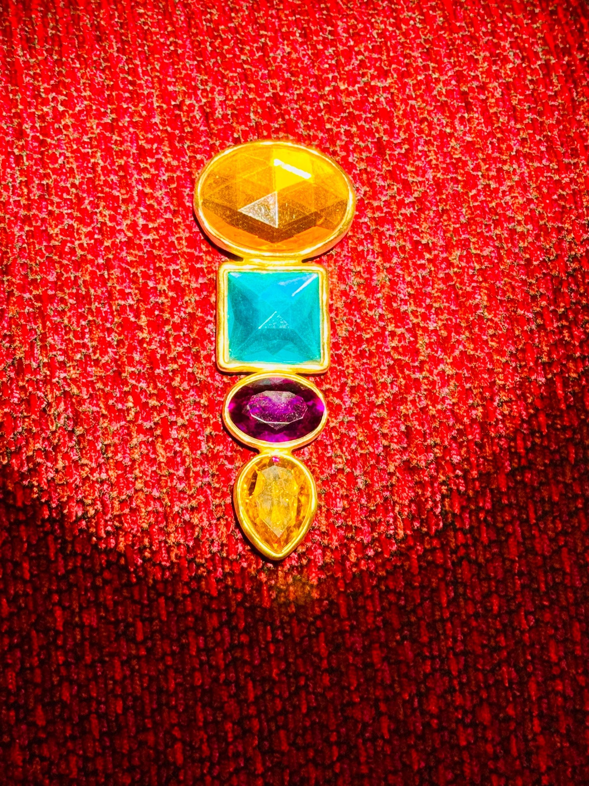 BEN AMUN Signed Massive Gold Plated Multi Color Brooch
