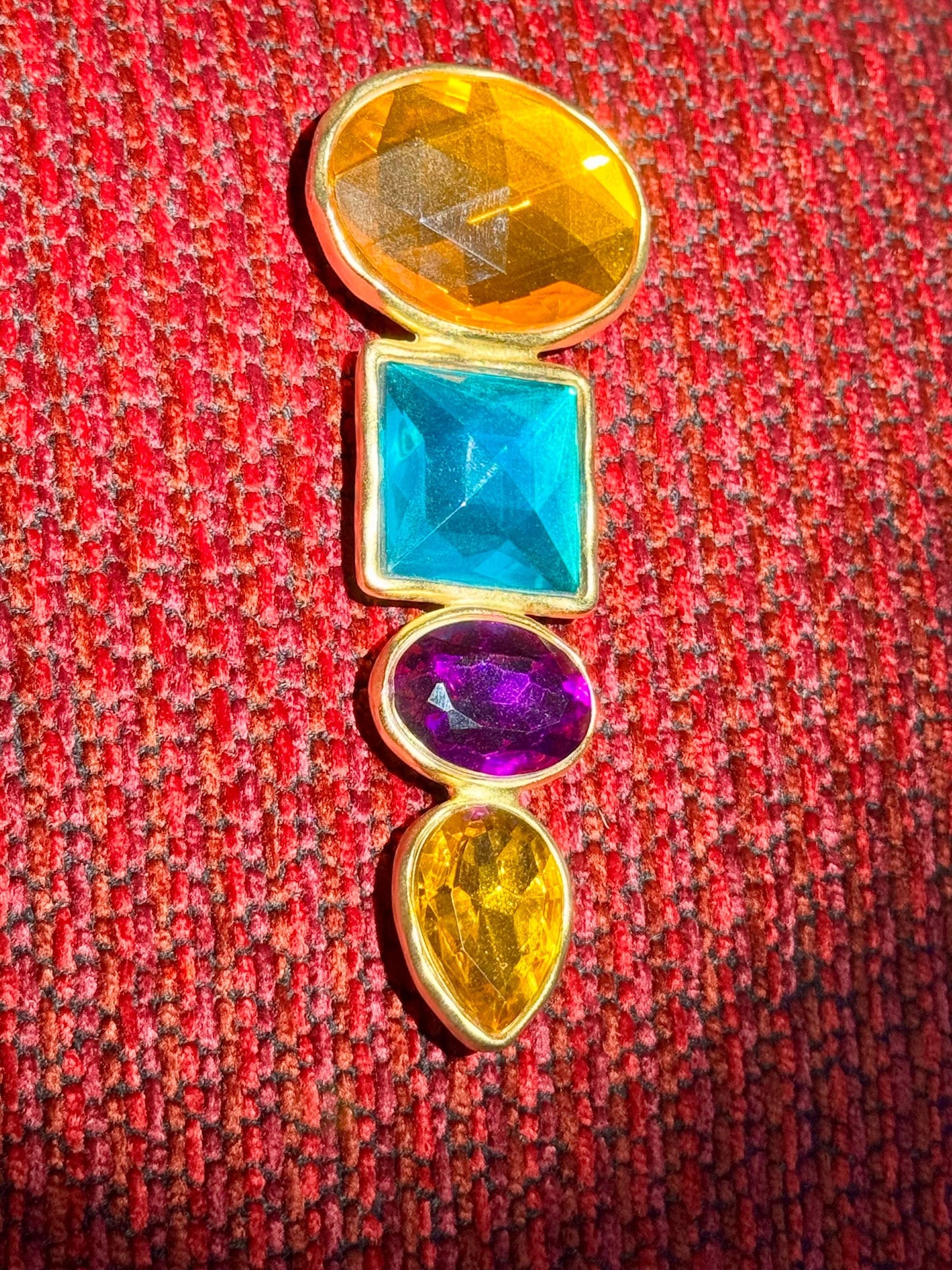 BEN AMUN Signed Massive Gold Plated Multi Color Brooch