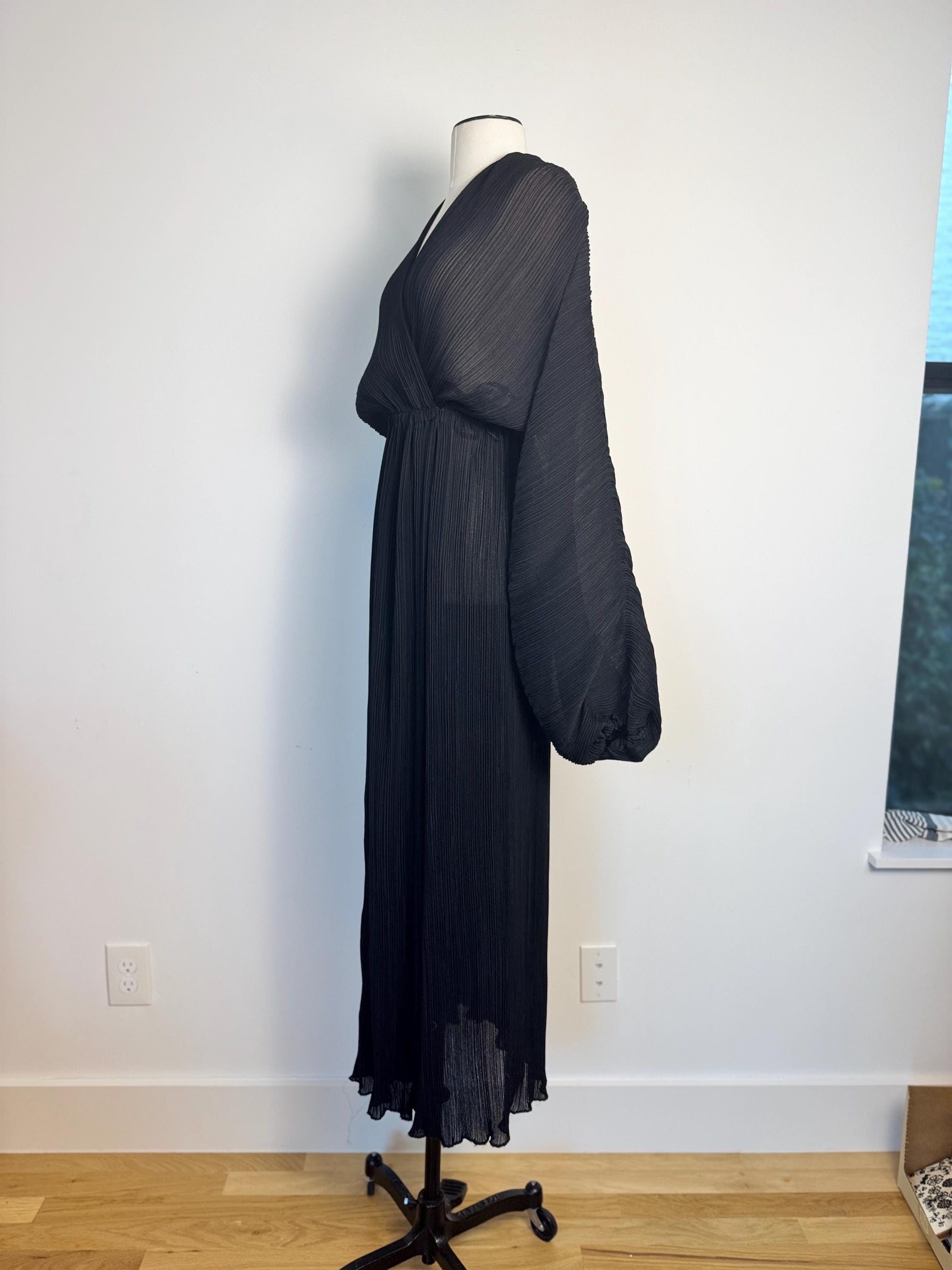 70s HALSTON IV Black Plisse Wrap Dress