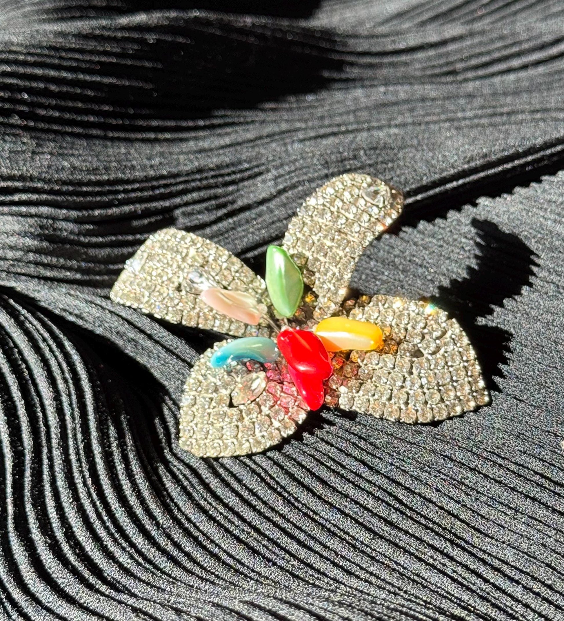 80s Iradj Moini Massive Rhinestone and Glass Flower Earrings