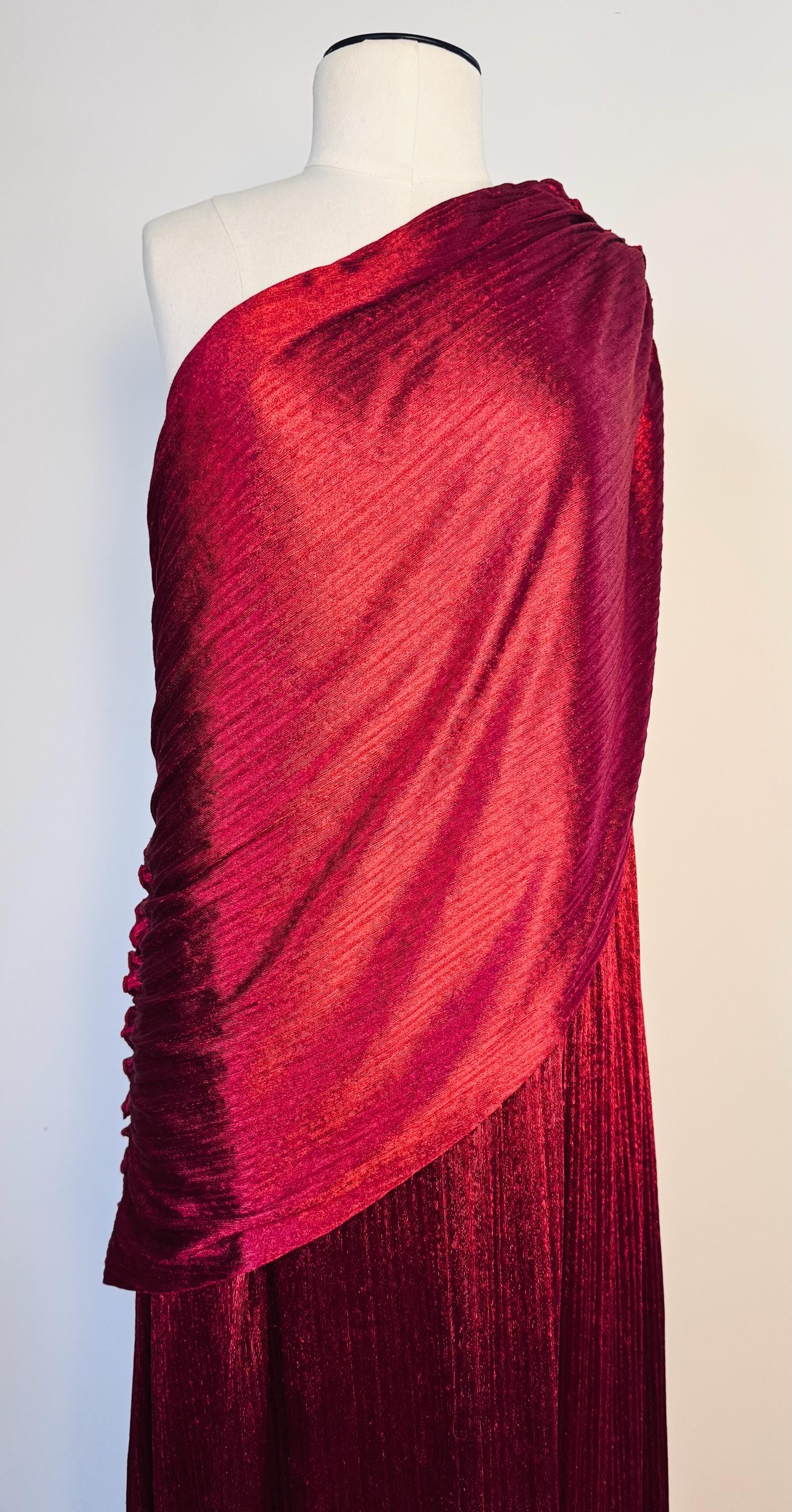 Mary McFadden Collection I Velvelteen Plisse One Shoulder Gown