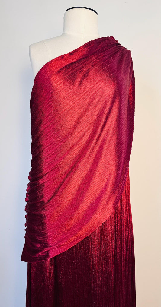 Mary McFadden Collection I Velvelteen Plisse One Shoulder Gown