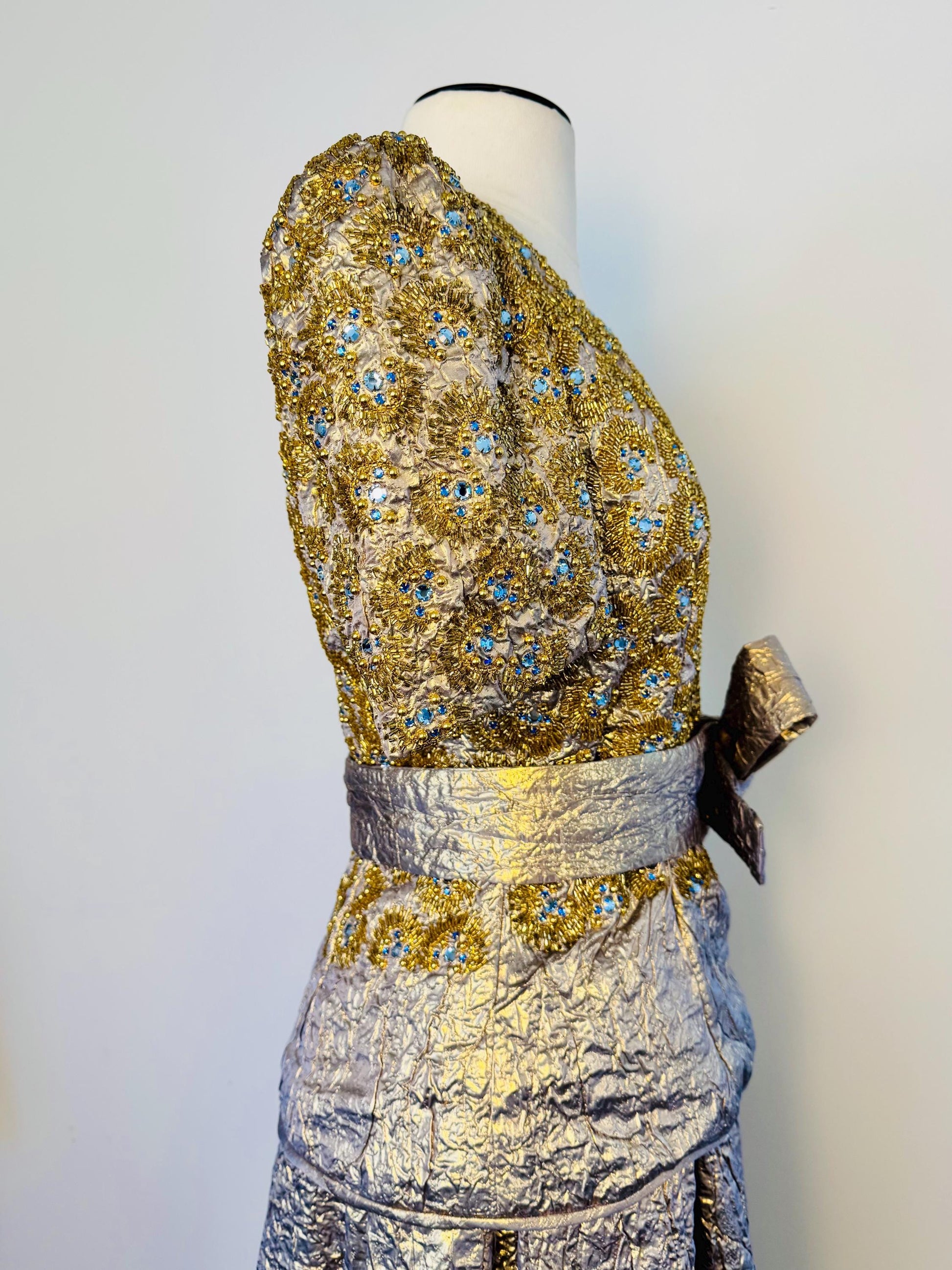 1979 Regal Adolfo Runway Silk Metallic Embellished Skirt and Top Ensemble Gown