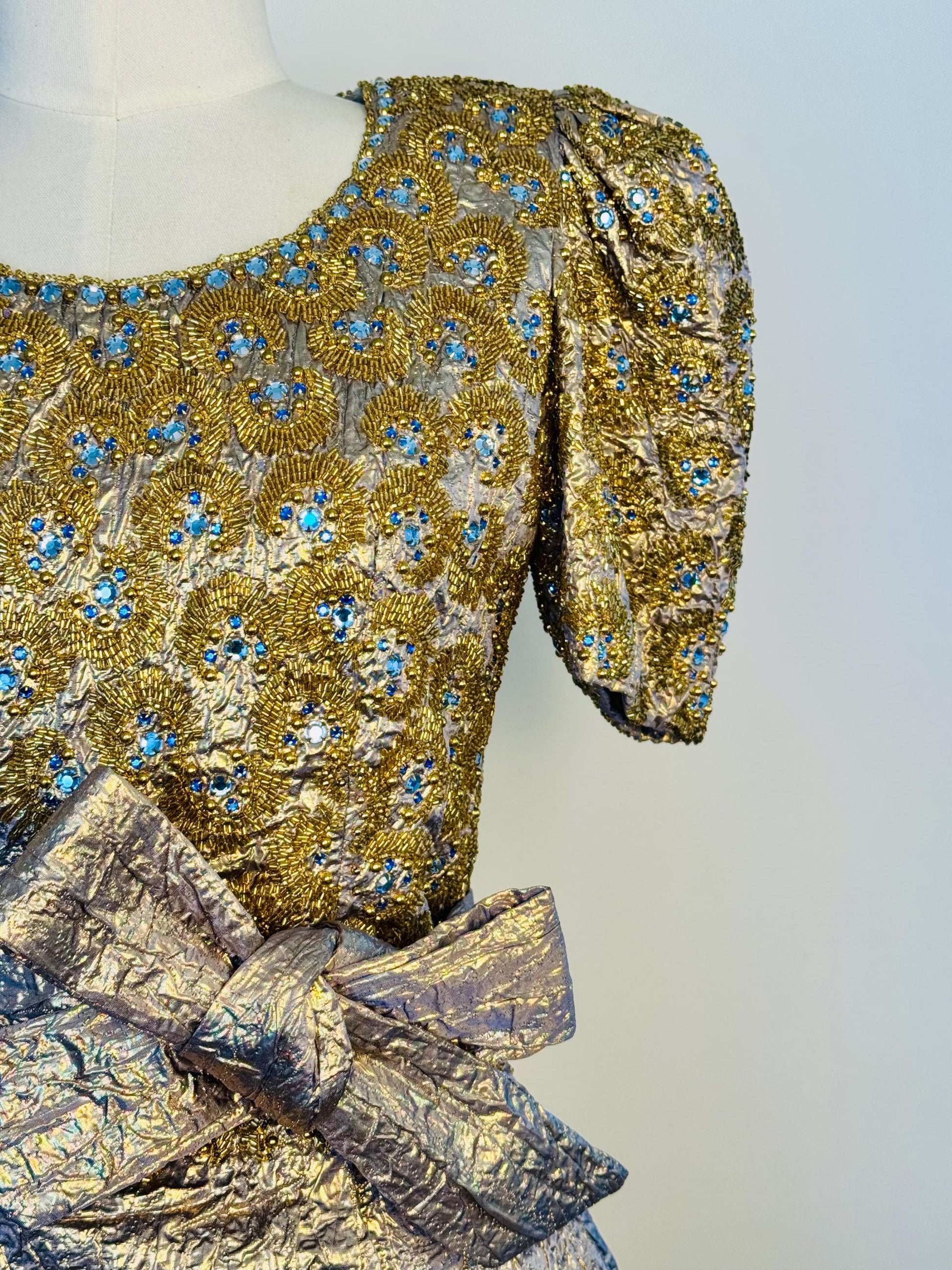 1979 Regal Adolfo Runway Silk Metallic Embellished Skirt and Top Ensemble Gown