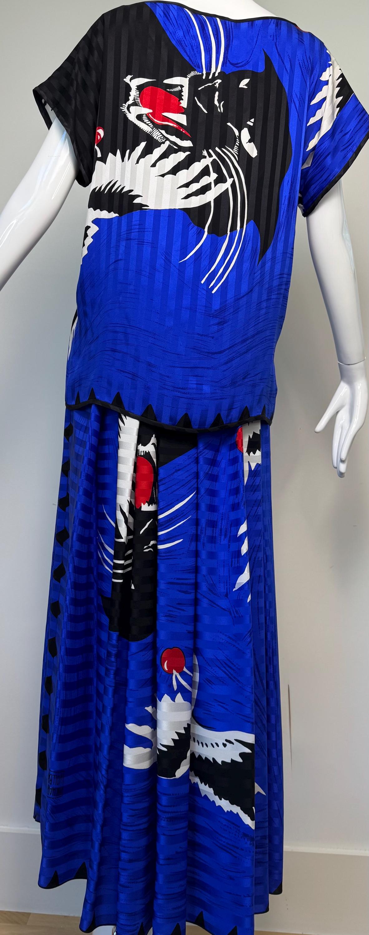 Michaele Vollbracht Panther with Crane Print Skirt and Blouse Ensemble