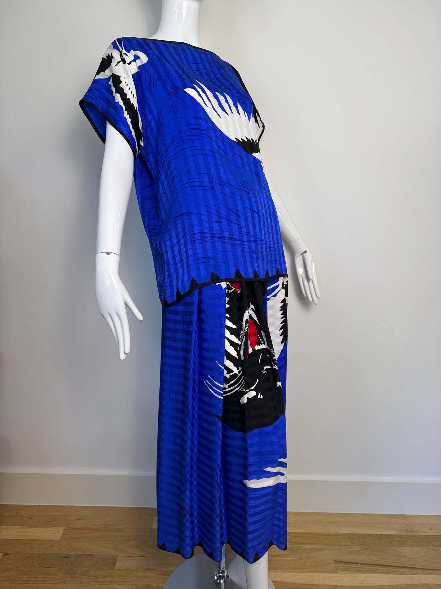 Michaele Vollbracht Panther with Crane Print Skirt and Blouse Ensemble