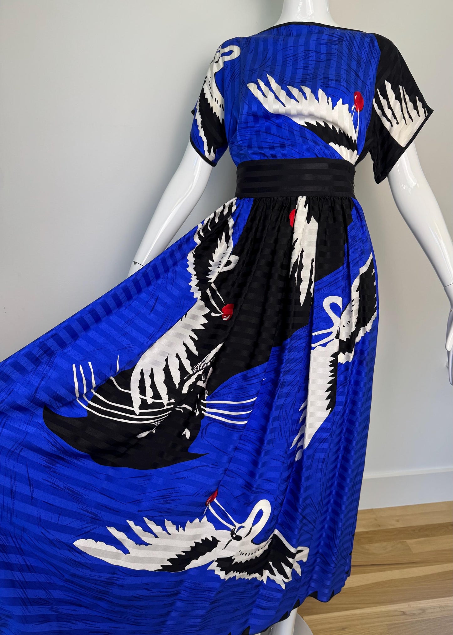 Michaele Vollbracht Panther with Crane Print Skirt and Blouse Ensemble