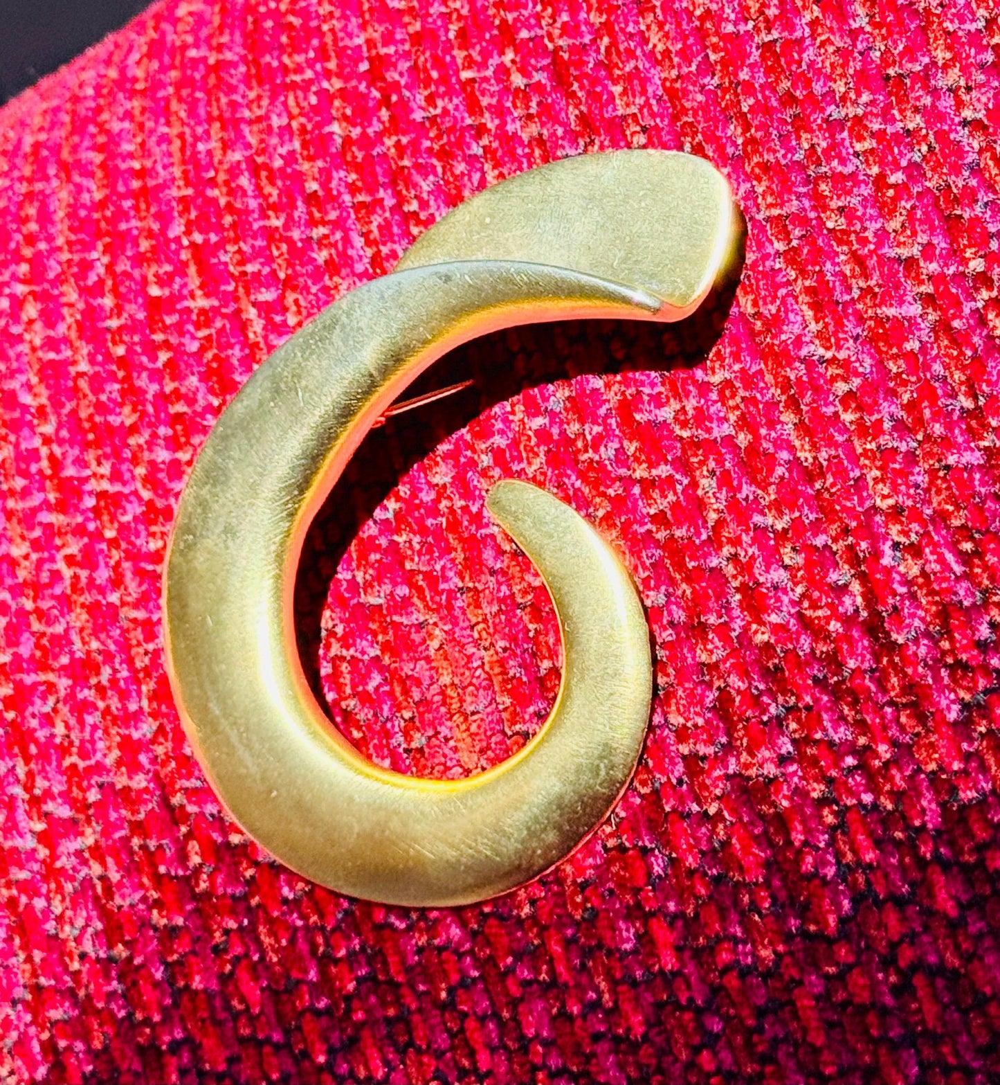 80s Massive Gold Plated Sculptural Brooch Signed