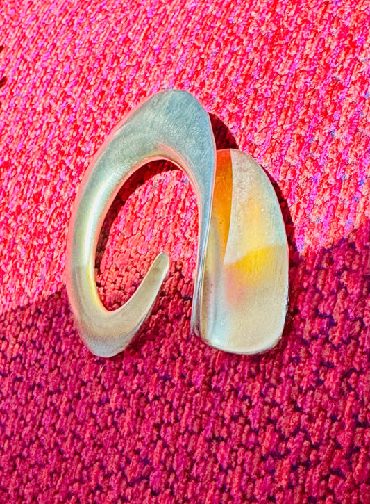 80s Massive Gold Plated Sculptural Brooch Signed
