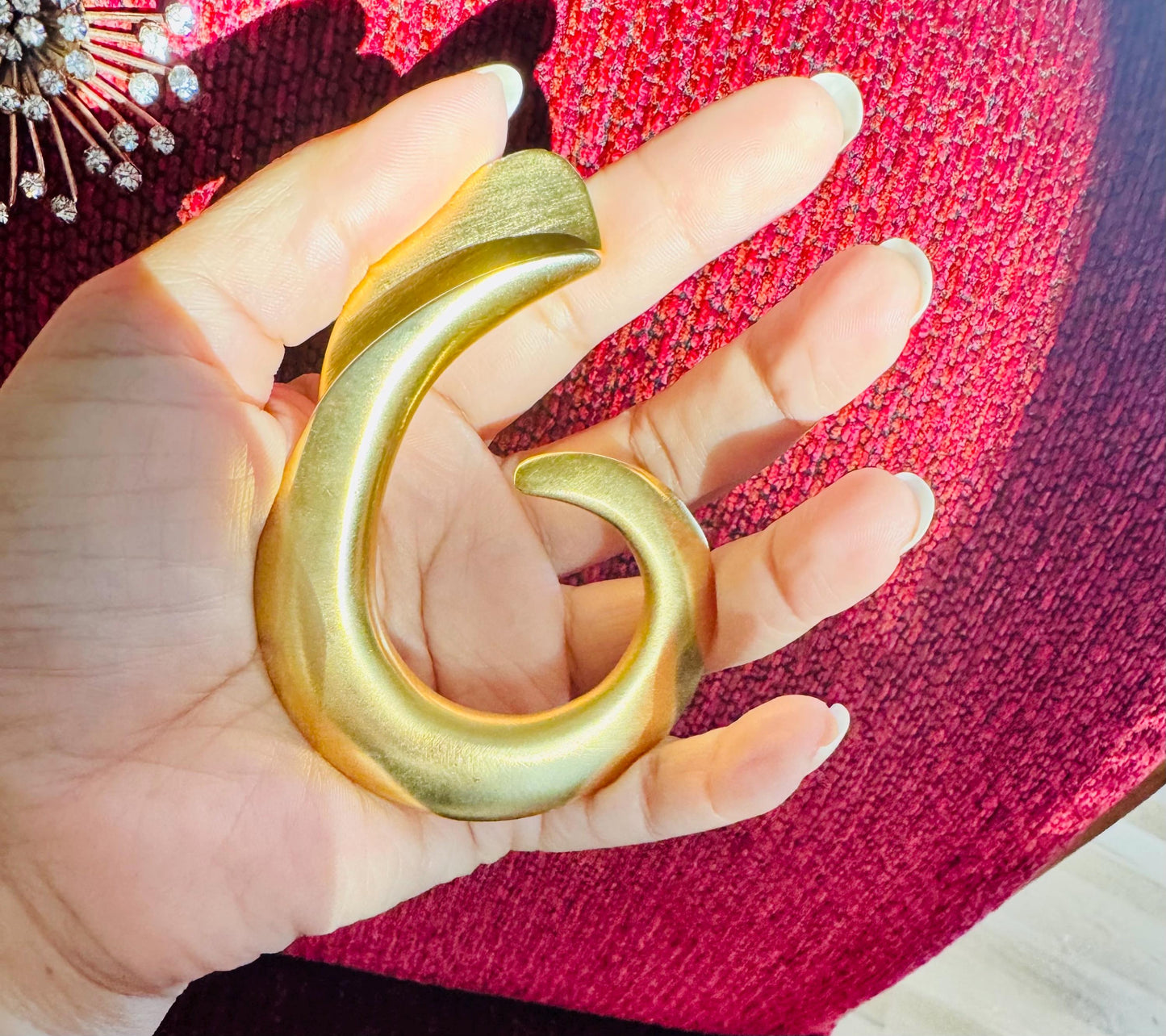 80s Massive Gold Plated Sculptural Brooch Signed