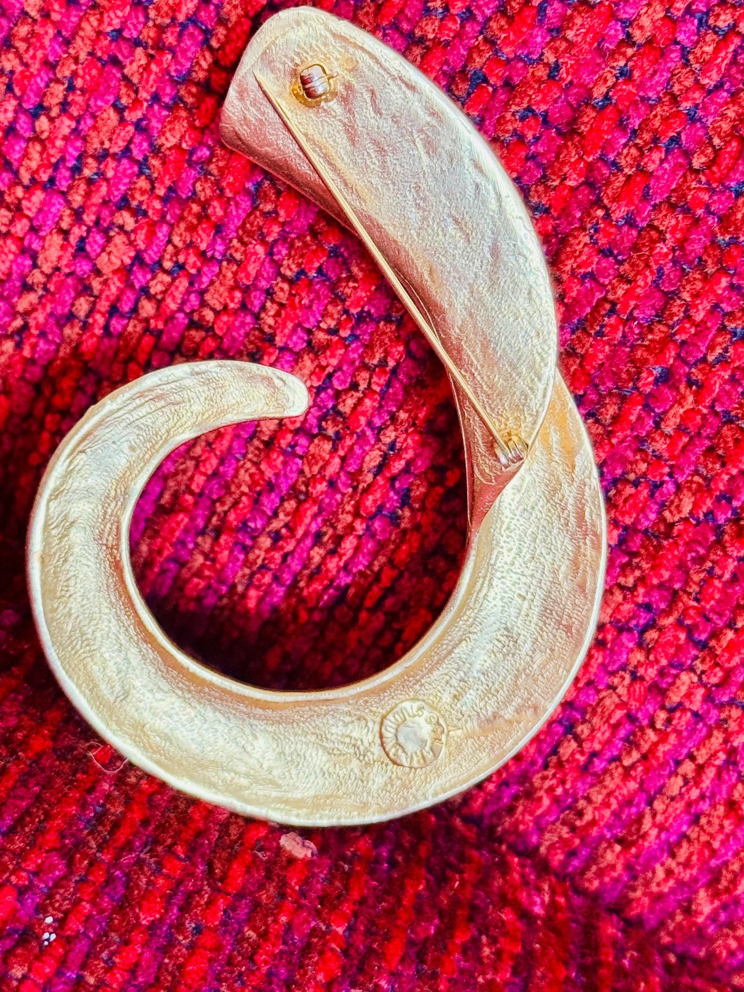 80s Massive Gold Plated Sculptural Brooch Signed