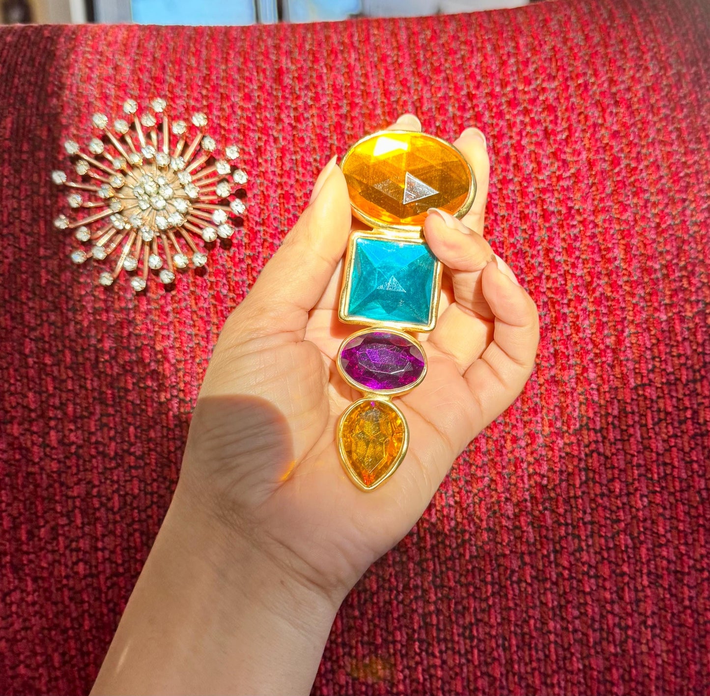 BEN AMUN Signed Massive Gold Plated Multi Color Brooch