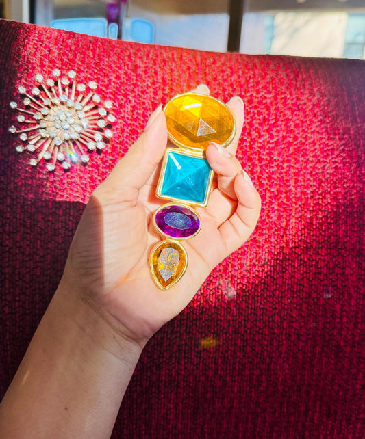 BEN AMUN Signed Massive Gold Plated Multi Color Brooch