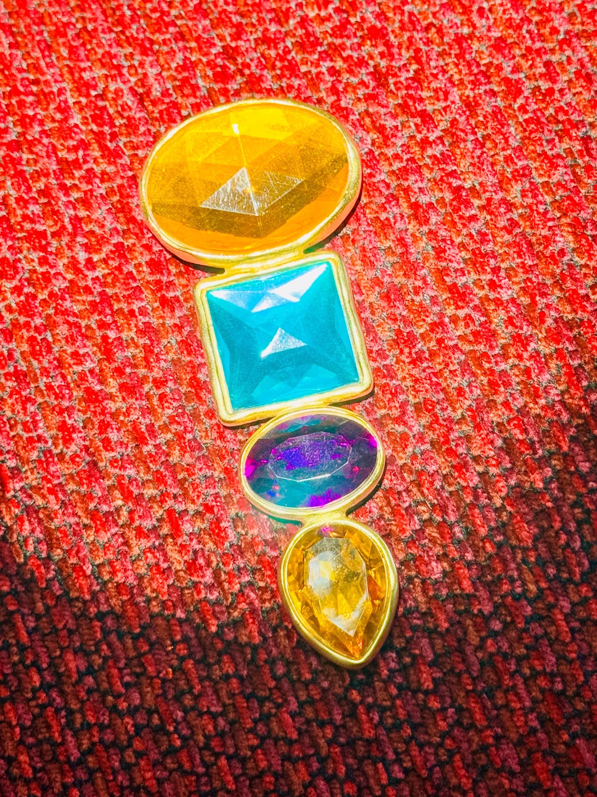 BEN AMUN Signed Massive Gold Plated Multi Color Brooch