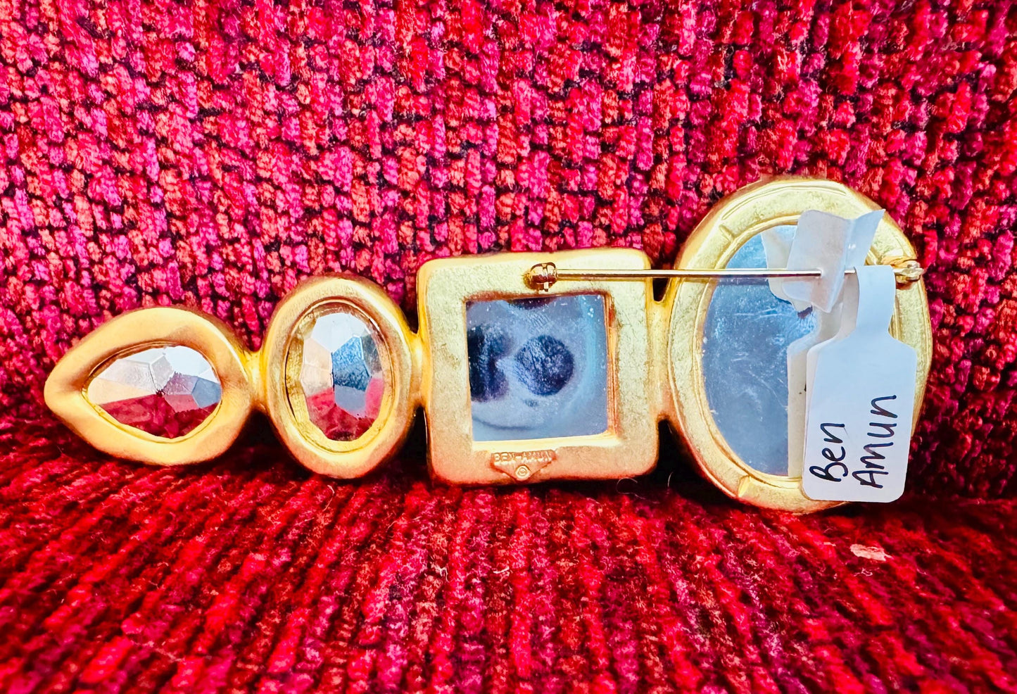 BEN AMUN Signed Massive Gold Plated Multi Color Brooch