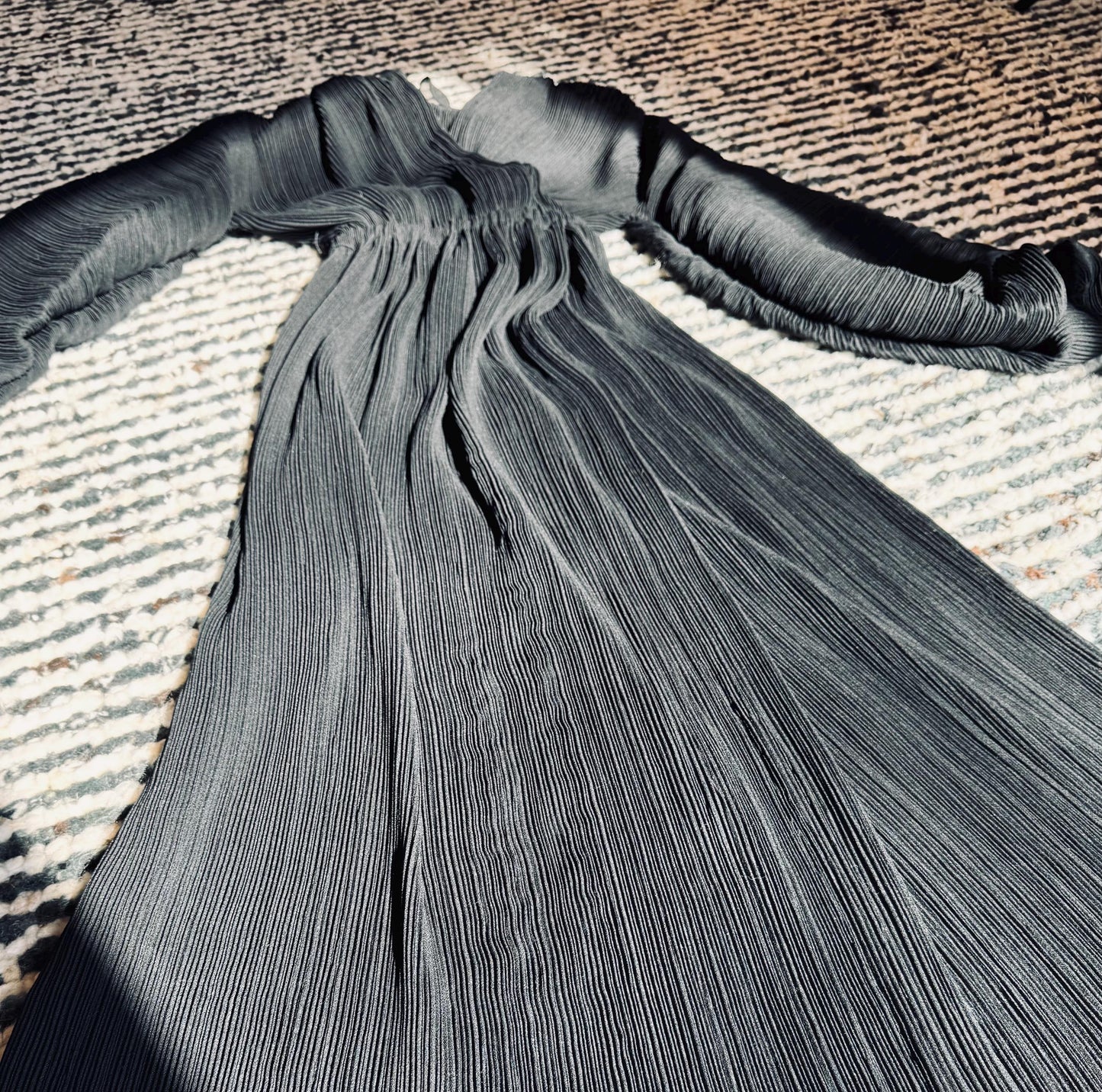 70s HALSTON IV Black Plisse Wrap Dress