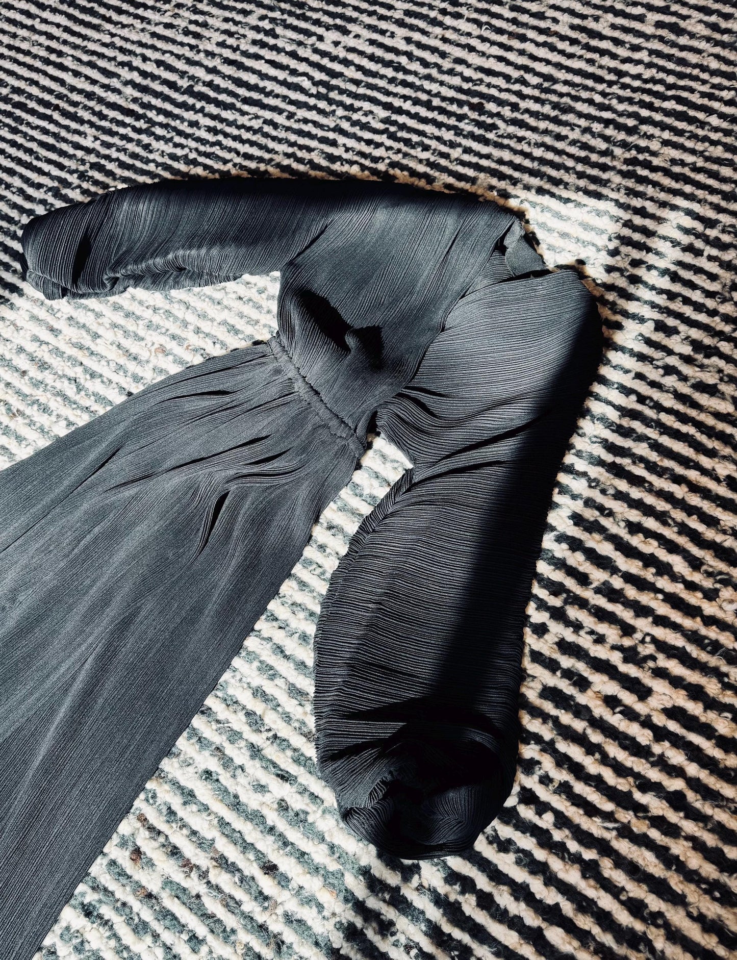 70s HALSTON IV Black Plisse Wrap Dress