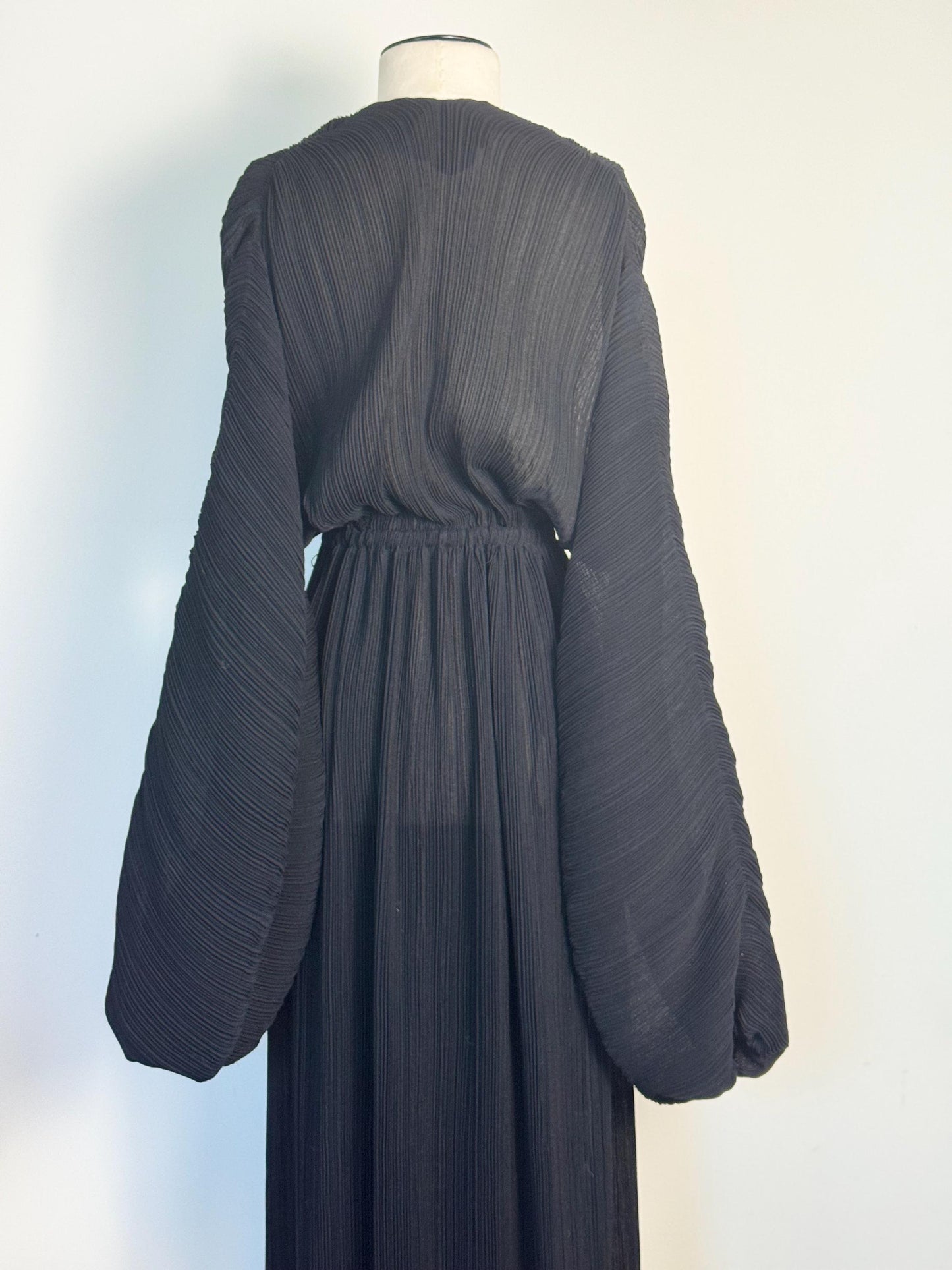 70s HALSTON IV Black Plisse Wrap Dress
