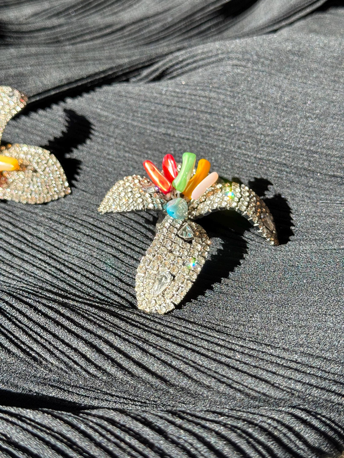 80s Iradj Moini Massive Rhinestone and Glass Flower Earrings