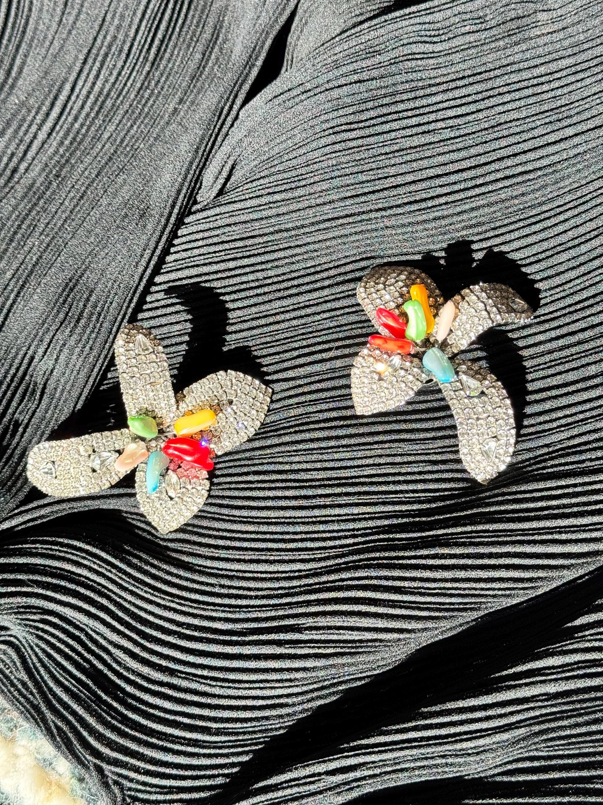 80s Iradj Moini Massive Rhinestone and Glass Flower Earrings