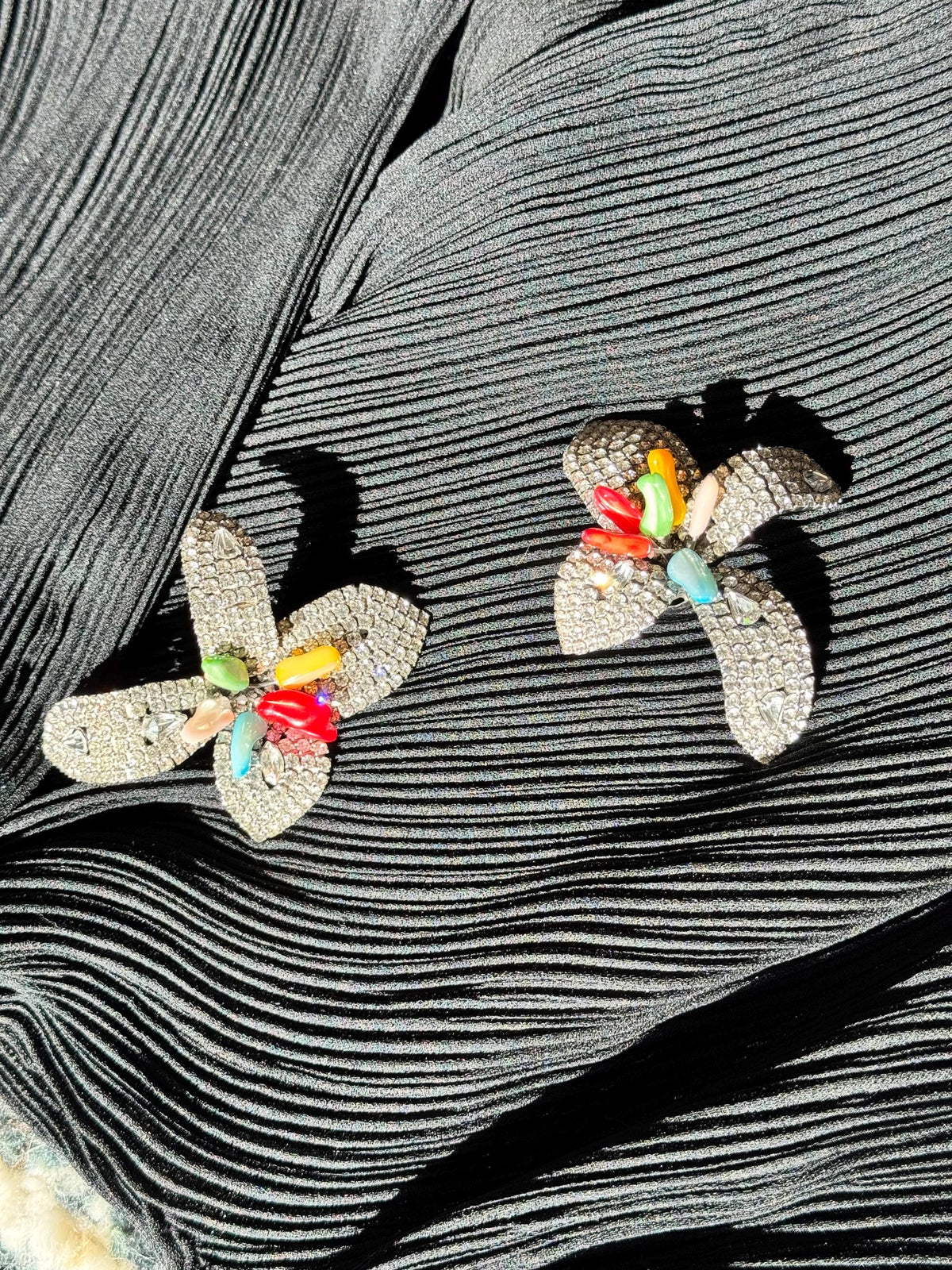 80s Iradj Moini Massive Rhinestone and Glass Flower Earrings
