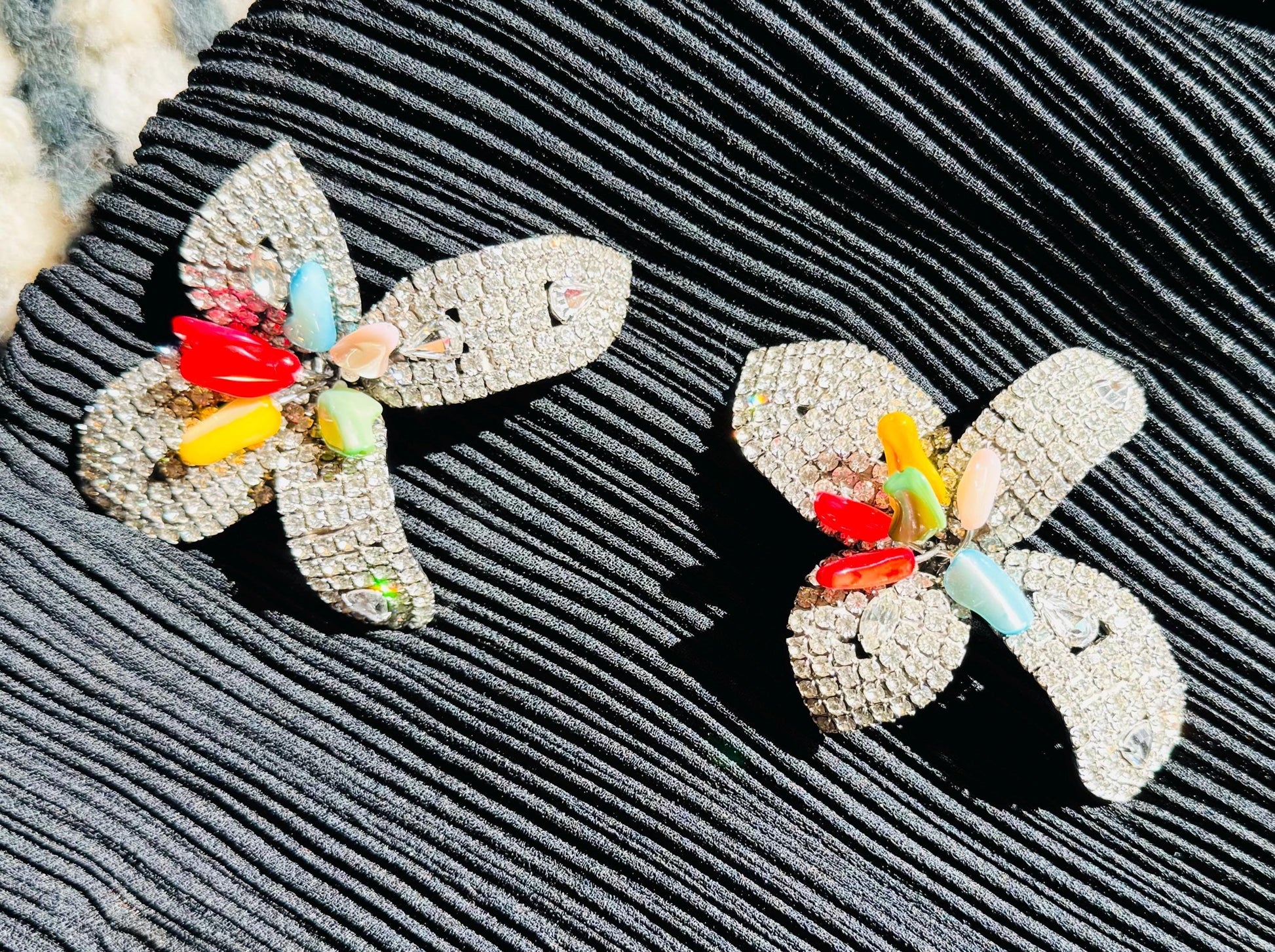 80s Iradj Moini Massive Rhinestone and Glass Flower Earrings