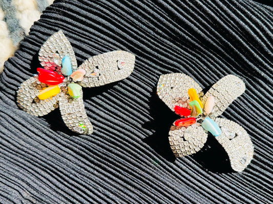 80s Iradj Moini Massive Rhinestone and Glass Flower Earrings