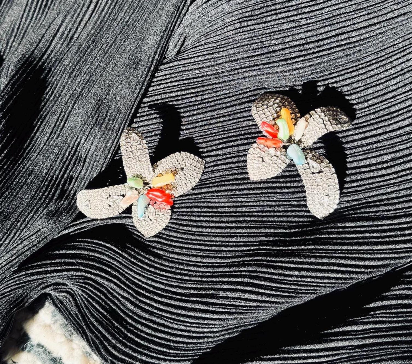80s Iradj Moini Massive Rhinestone and Glass Flower Earrings