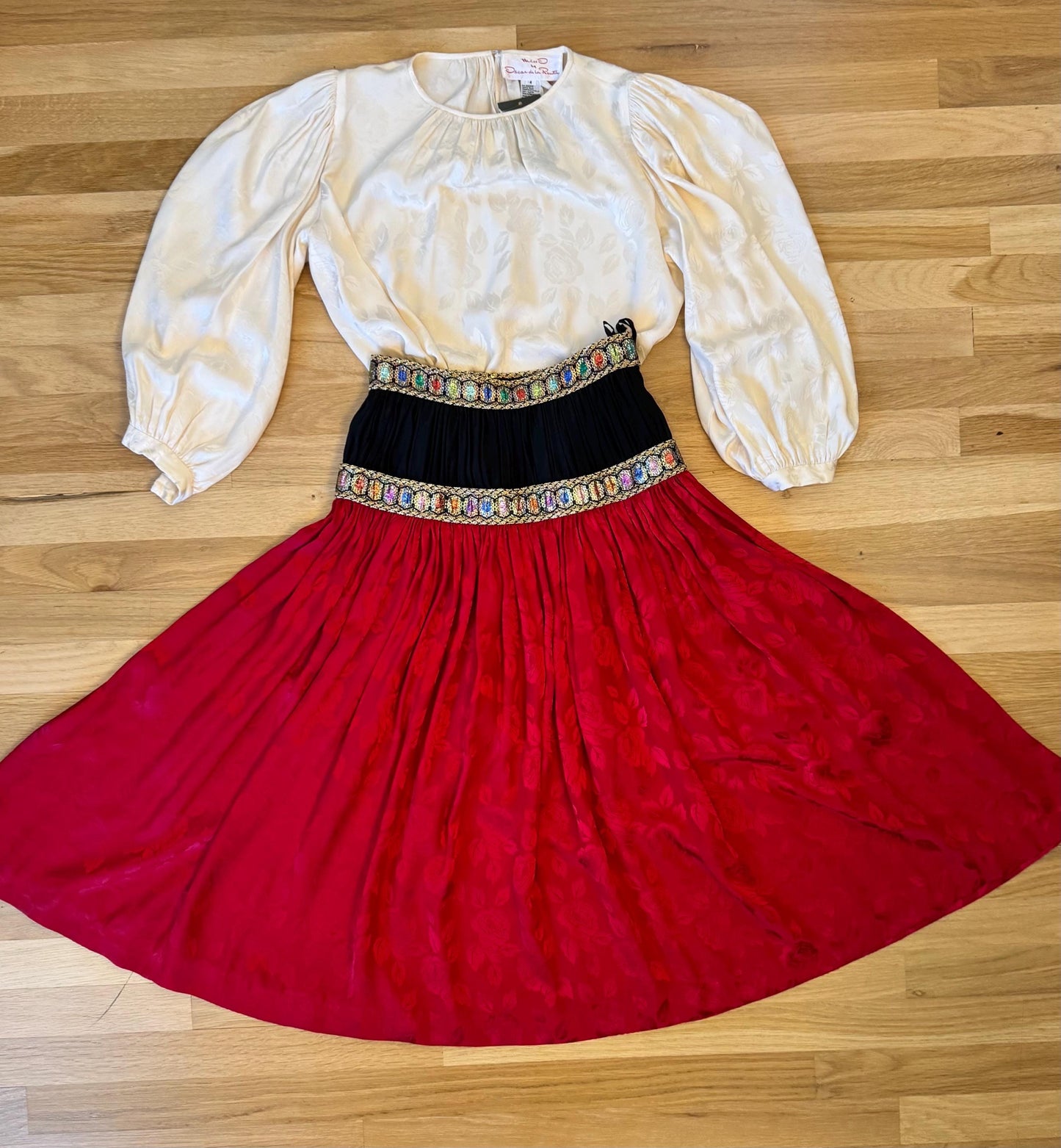 Vintage Miss O by Oscar De La Renta Silk Skirt and Blouse Set