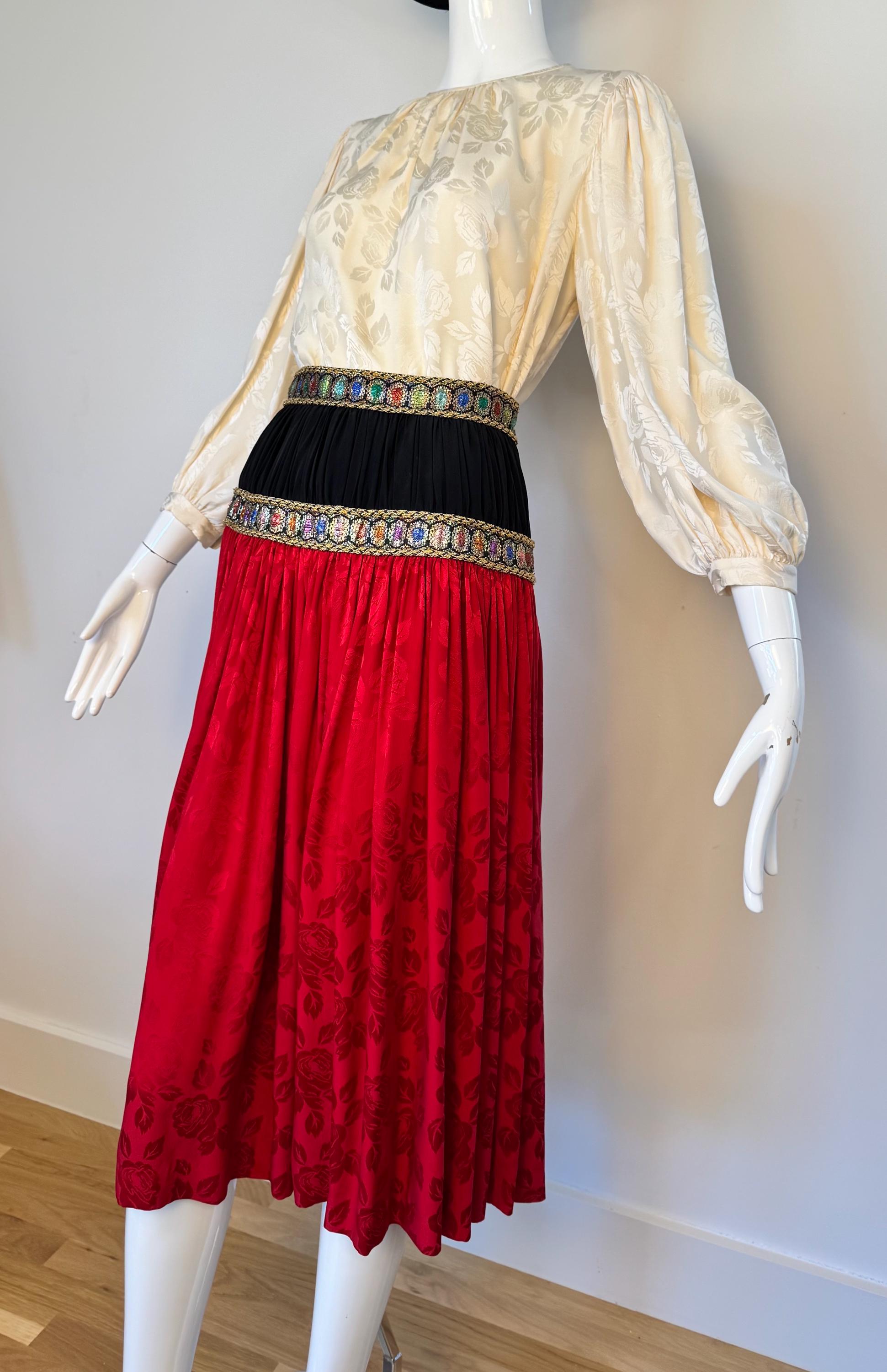 Vintage Miss O by Oscar De La Renta Silk Skirt and Blouse Set