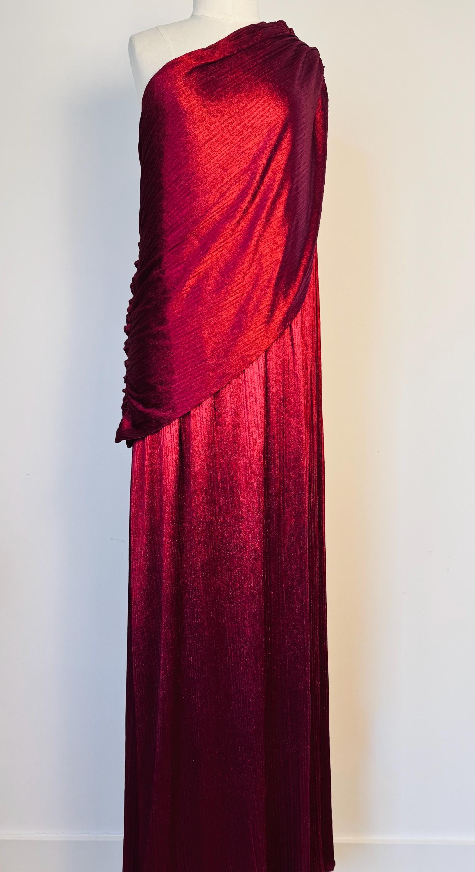 Mary McFadden Collection I Velvelteen Plisse One Shoulder Gown