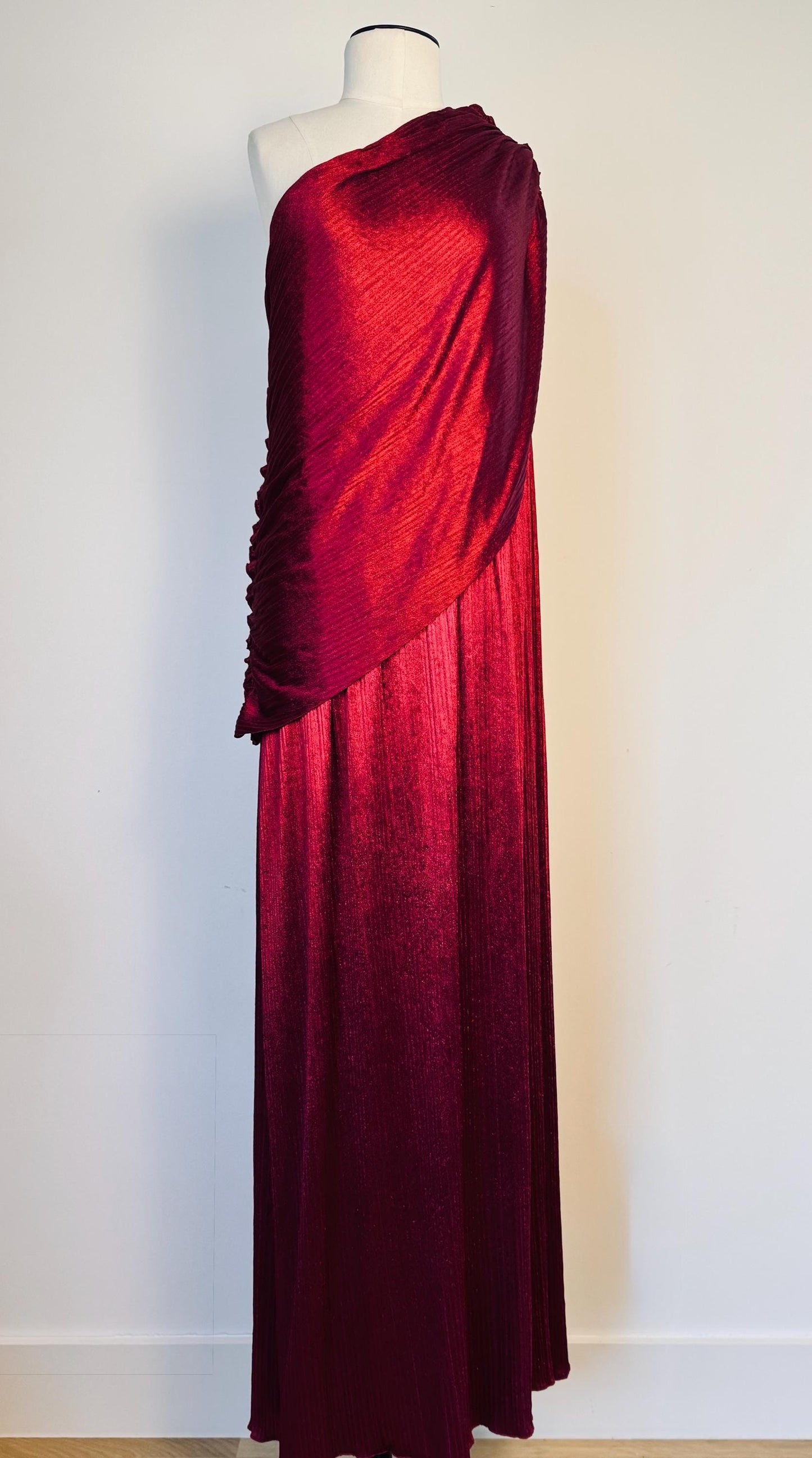 Mary McFadden Collection I Velvelteen Plisse One Shoulder Gown