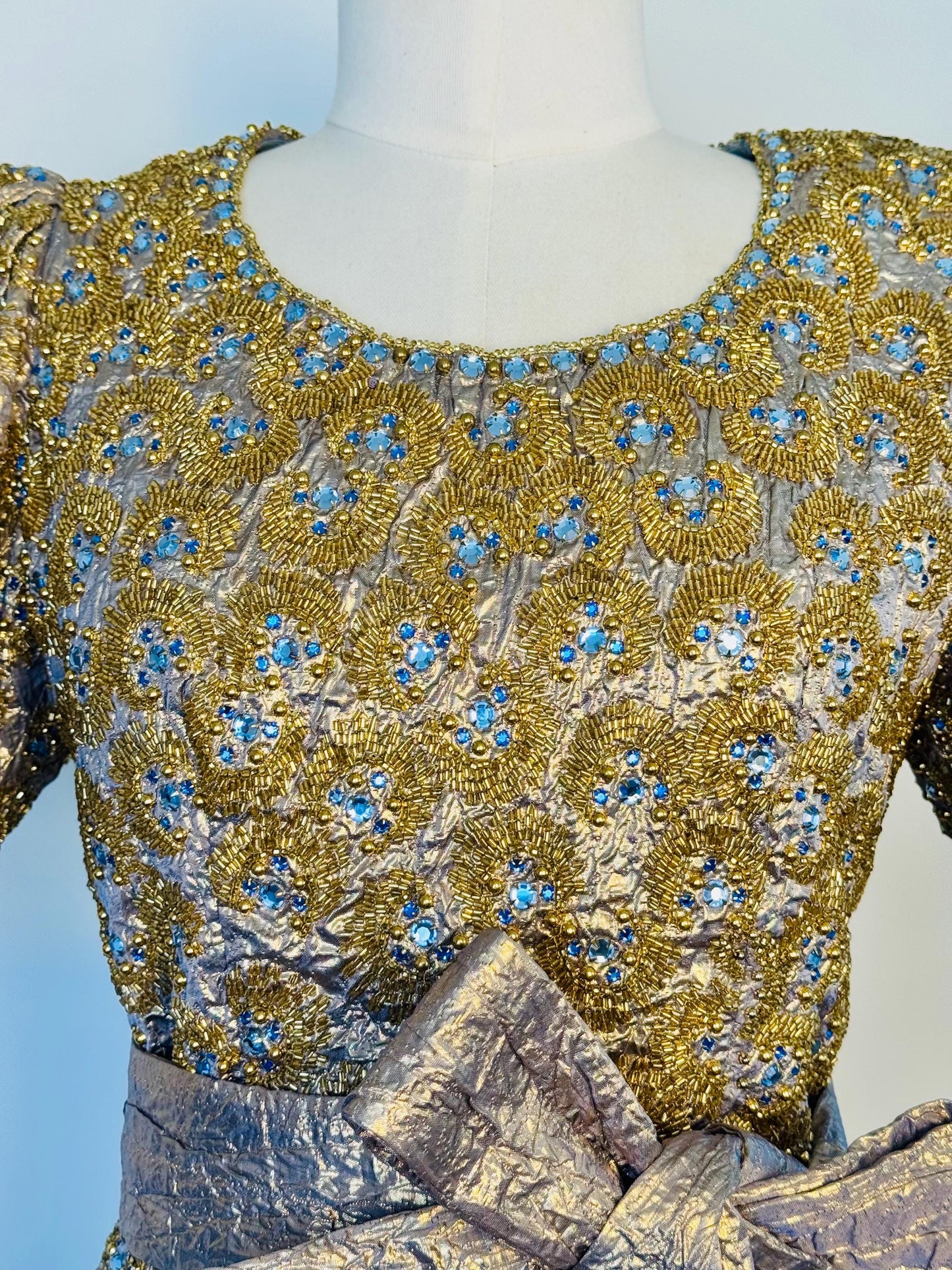 1979 Regal Adolfo Runway Silk Metallic Embellished Skirt and Top Ensemble Gown