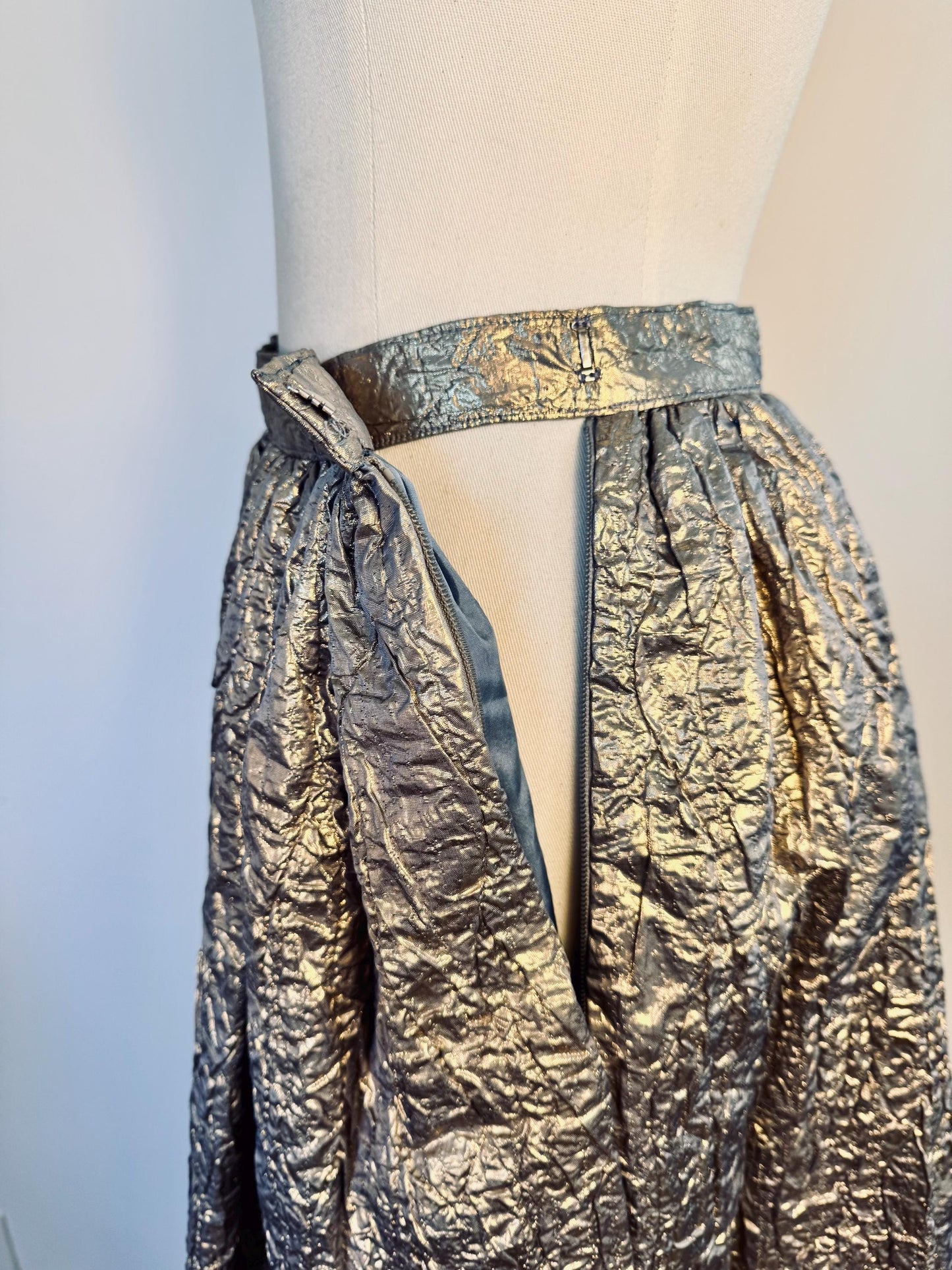 1979 Regal Adolfo Runway Silk Metallic Embellished Skirt and Top Ensemble Gown