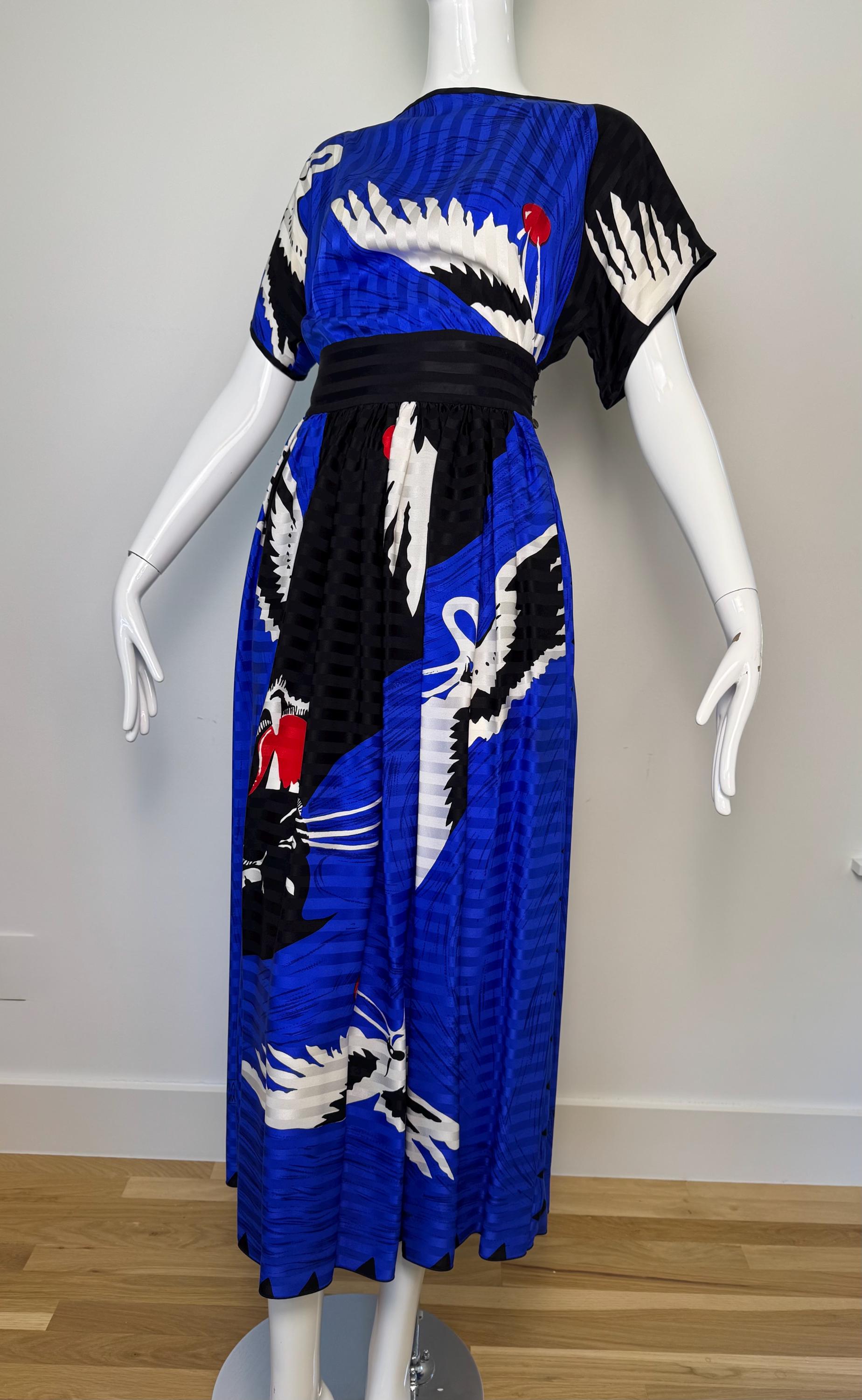 Michaele Vollbracht Panther with Crane Print Skirt and Blouse Ensemble