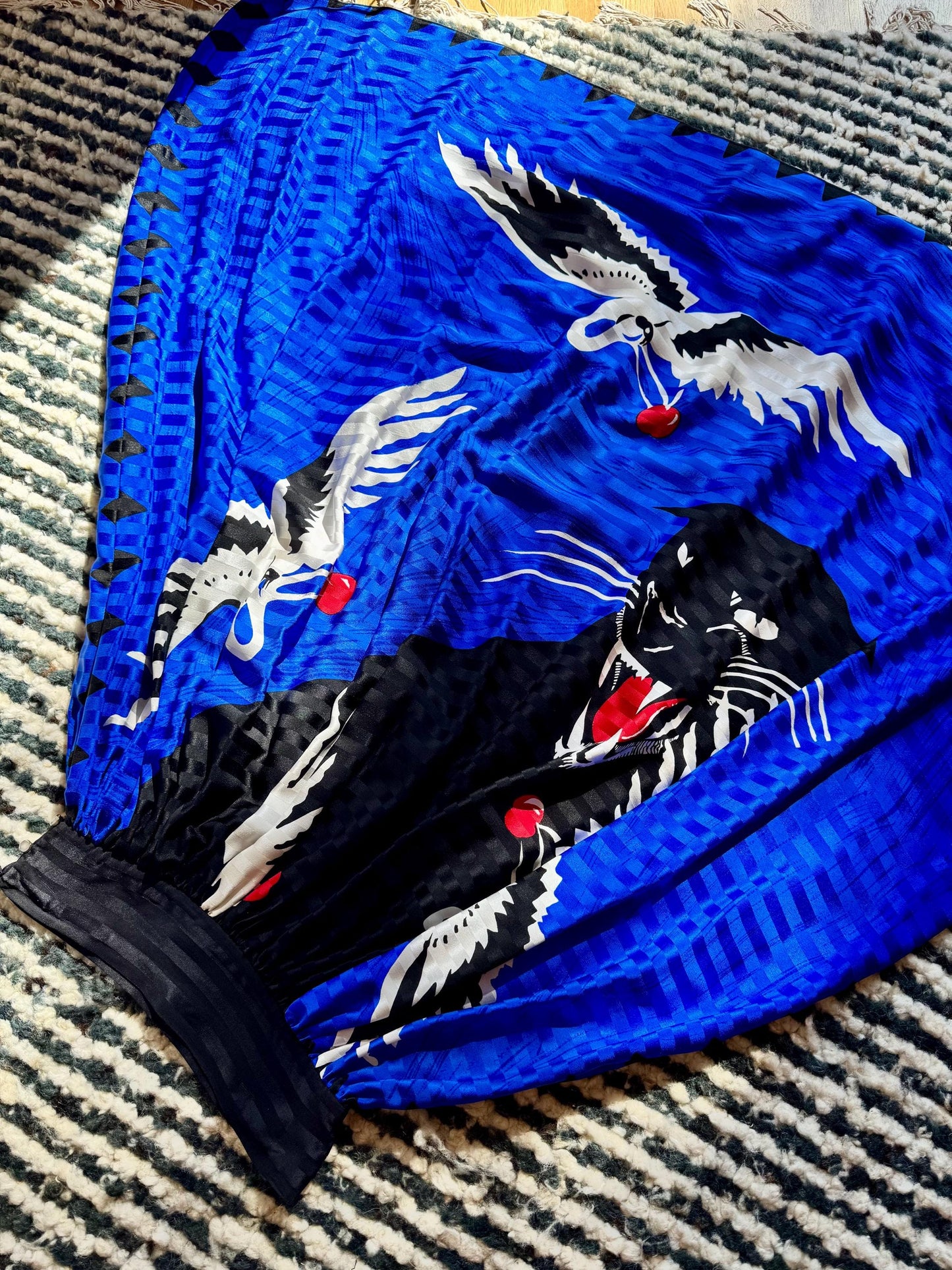 Michaele Vollbracht Panther with Crane Print Skirt and Blouse Ensemble