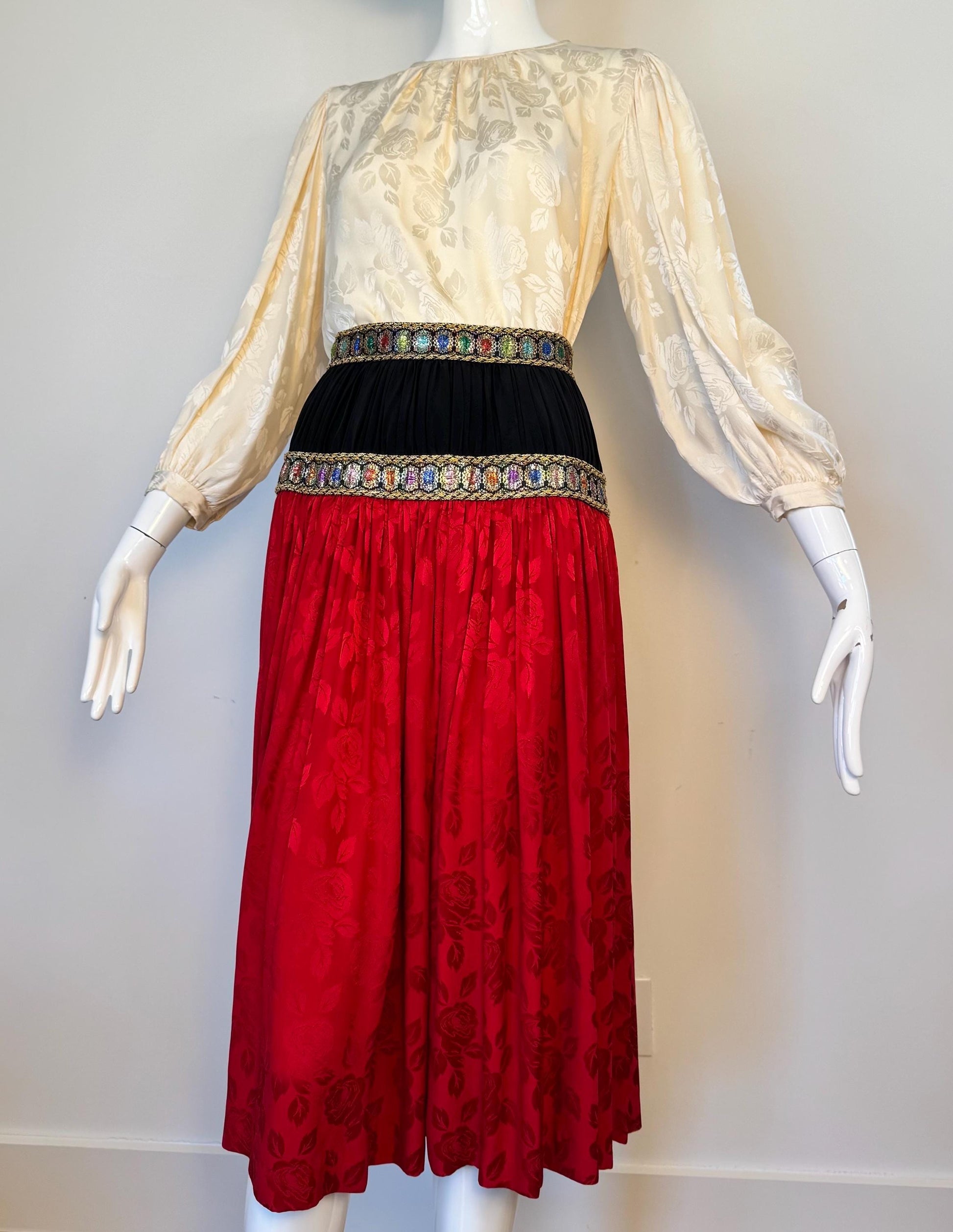 Vintage Miss O by Oscar De La Renta Silk Skirt and Blouse Set