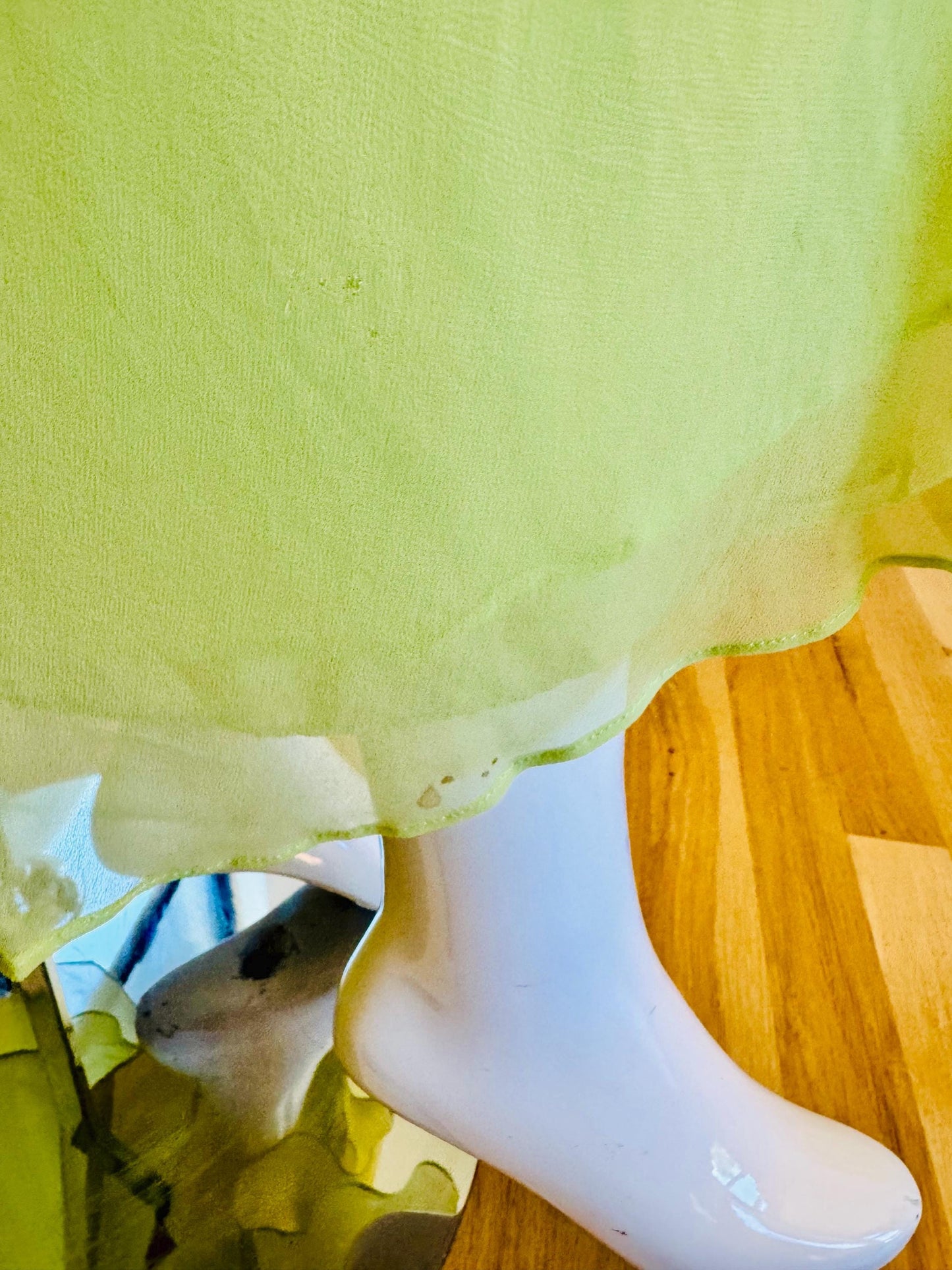 Vintage Bill Tice for Malcolm Starr Lime Green Silk Chiffon Sweeping Gown