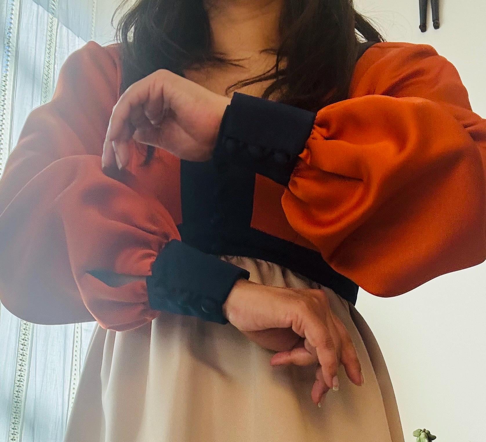 70s Geoffrey Beene Color Block Satin Gown