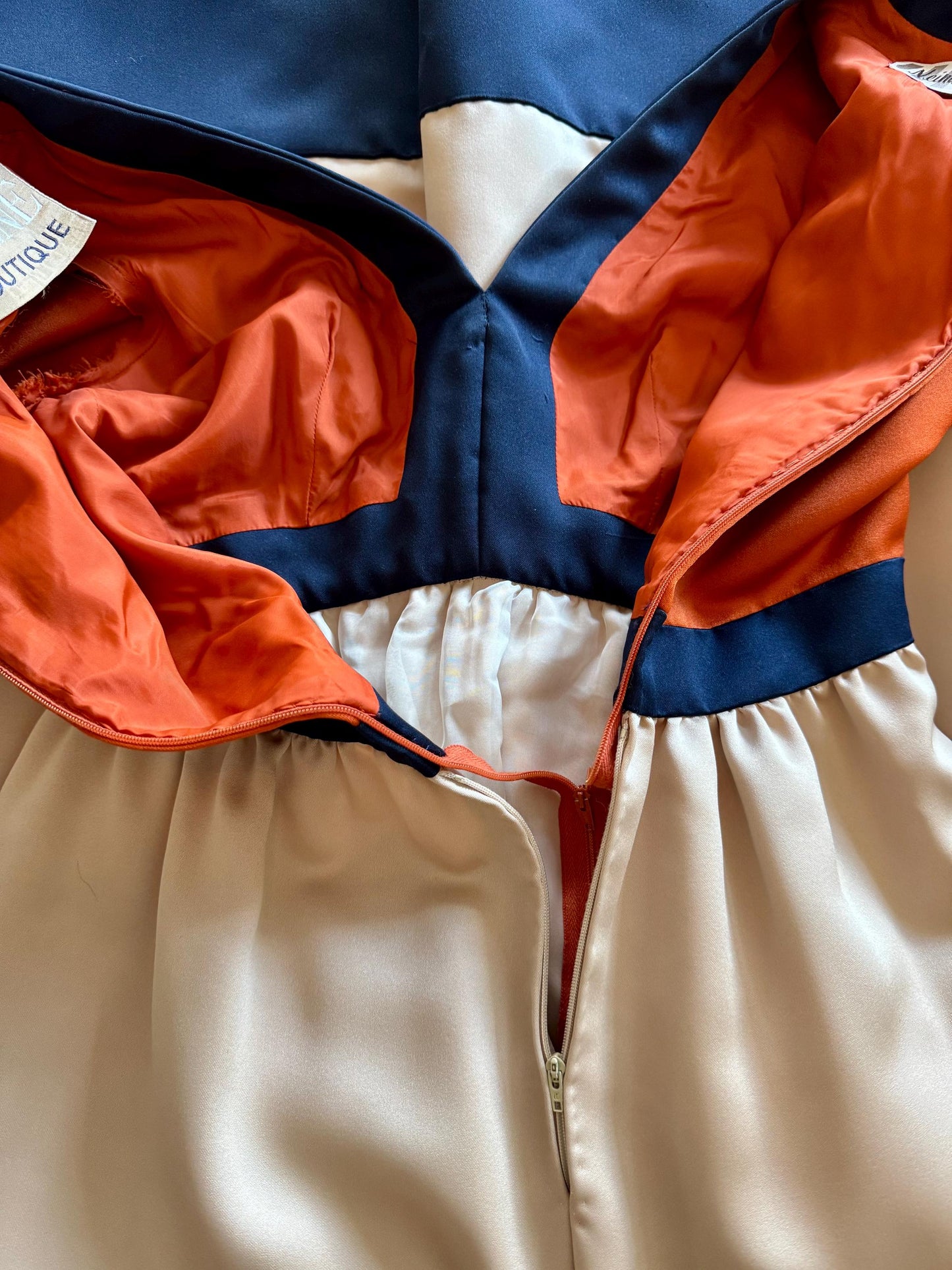 70s Geoffrey Beene Color Block Satin Gown