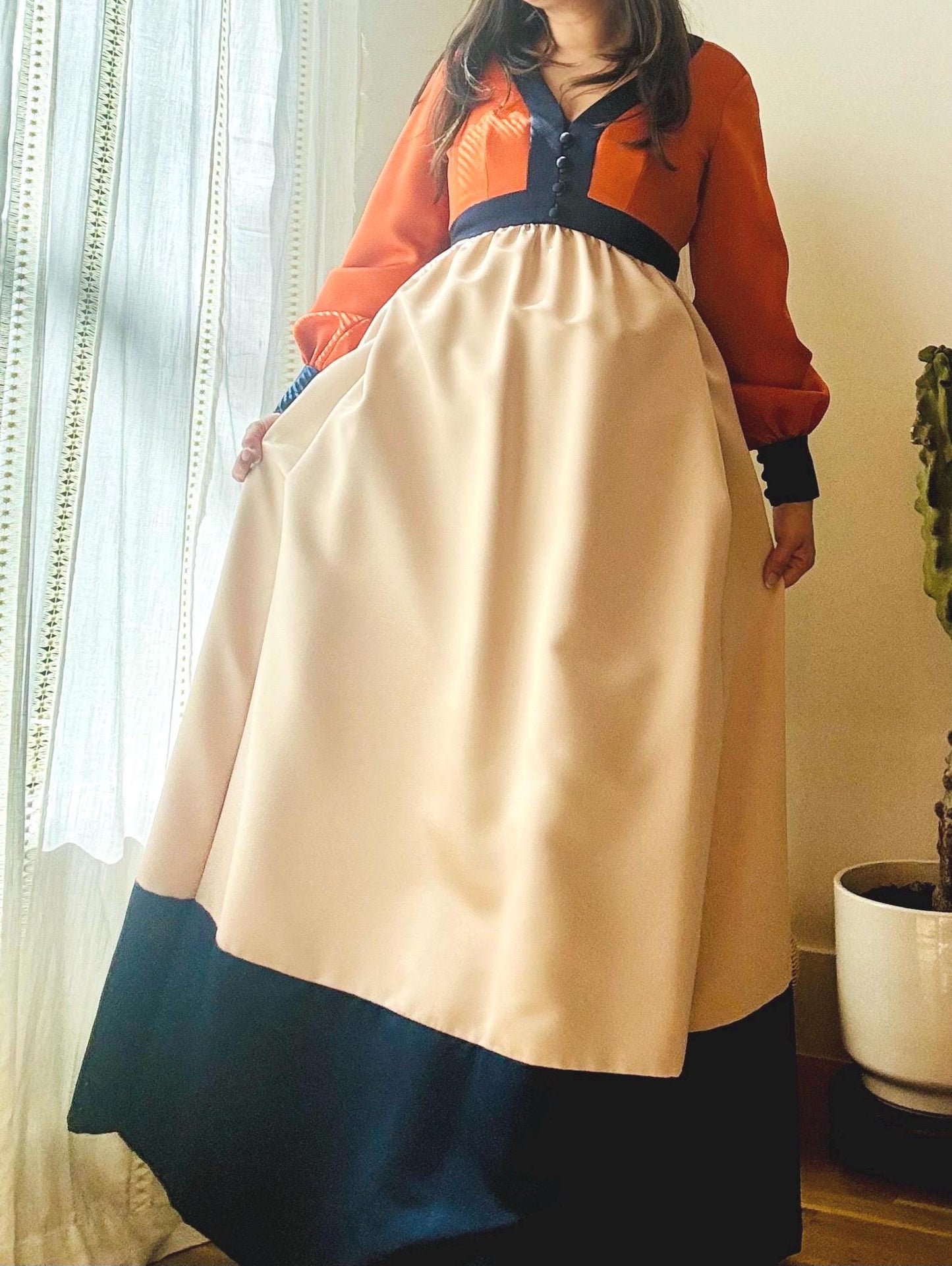 70s Geoffrey Beene Color Block Satin Gown