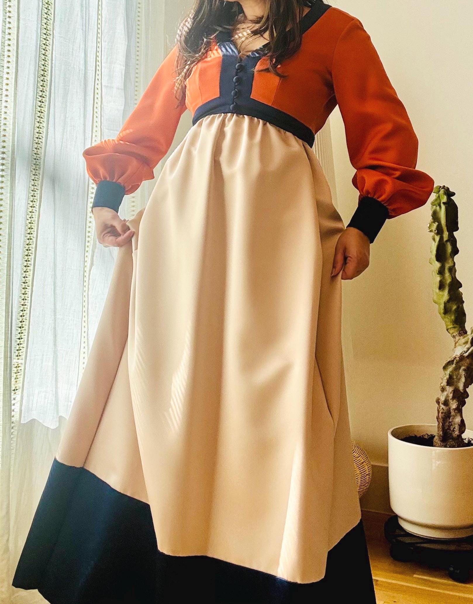 70s Geoffrey Beene Color Block Satin Gown