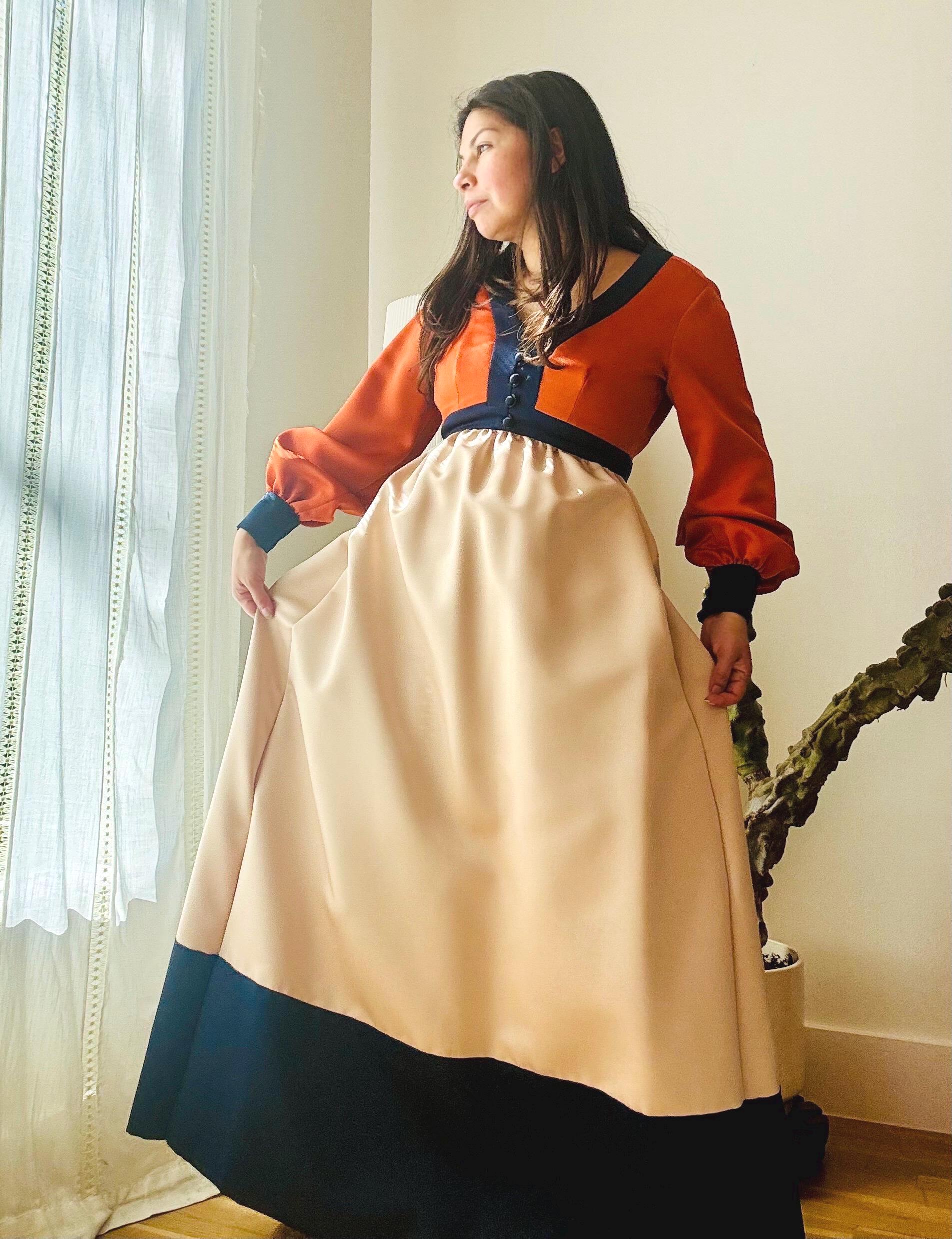 70s Geoffrey Beene Color Block Satin Gown